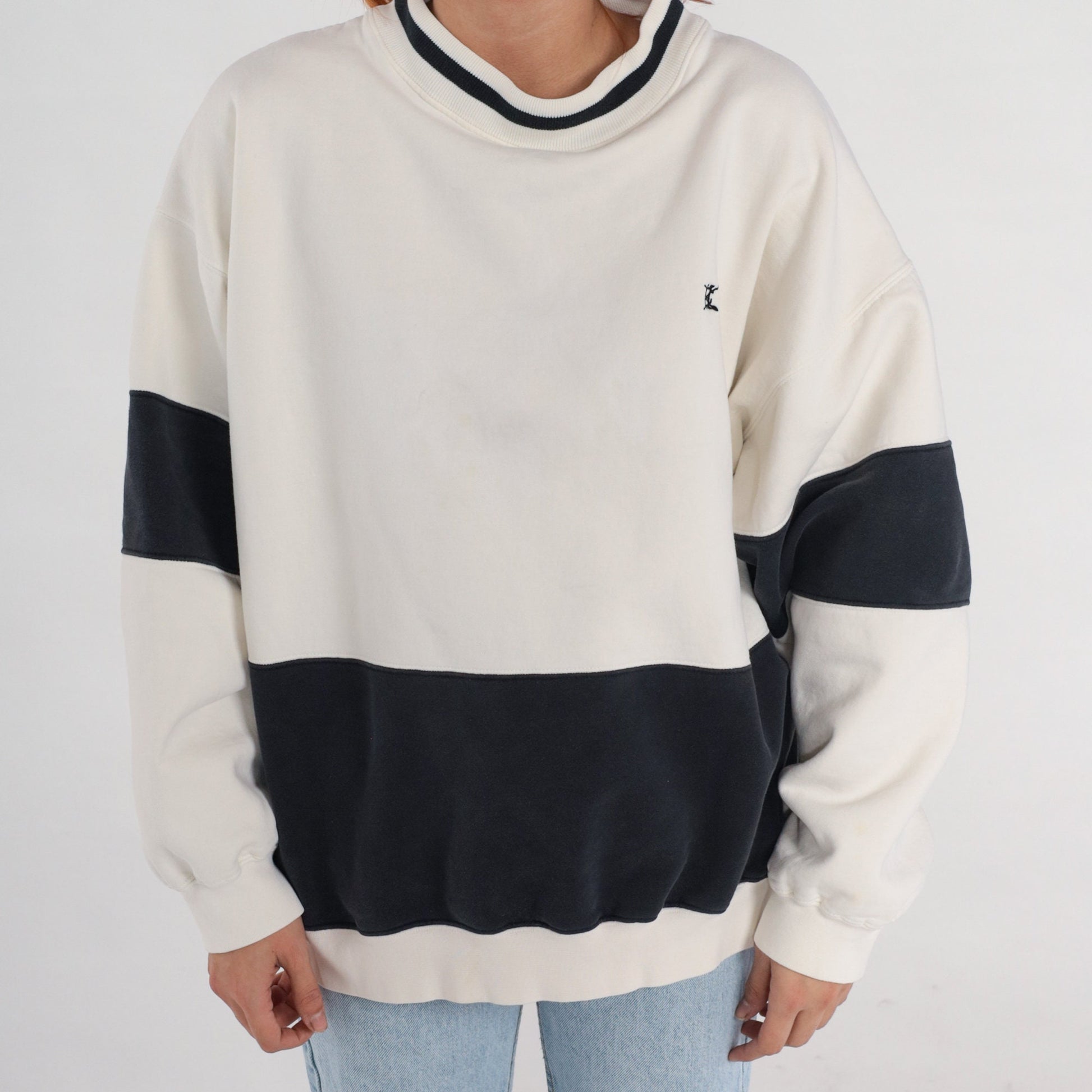 90s Hunt Club Color Block Sweatshirt Black White Ringer Crewneck Extra Large XL