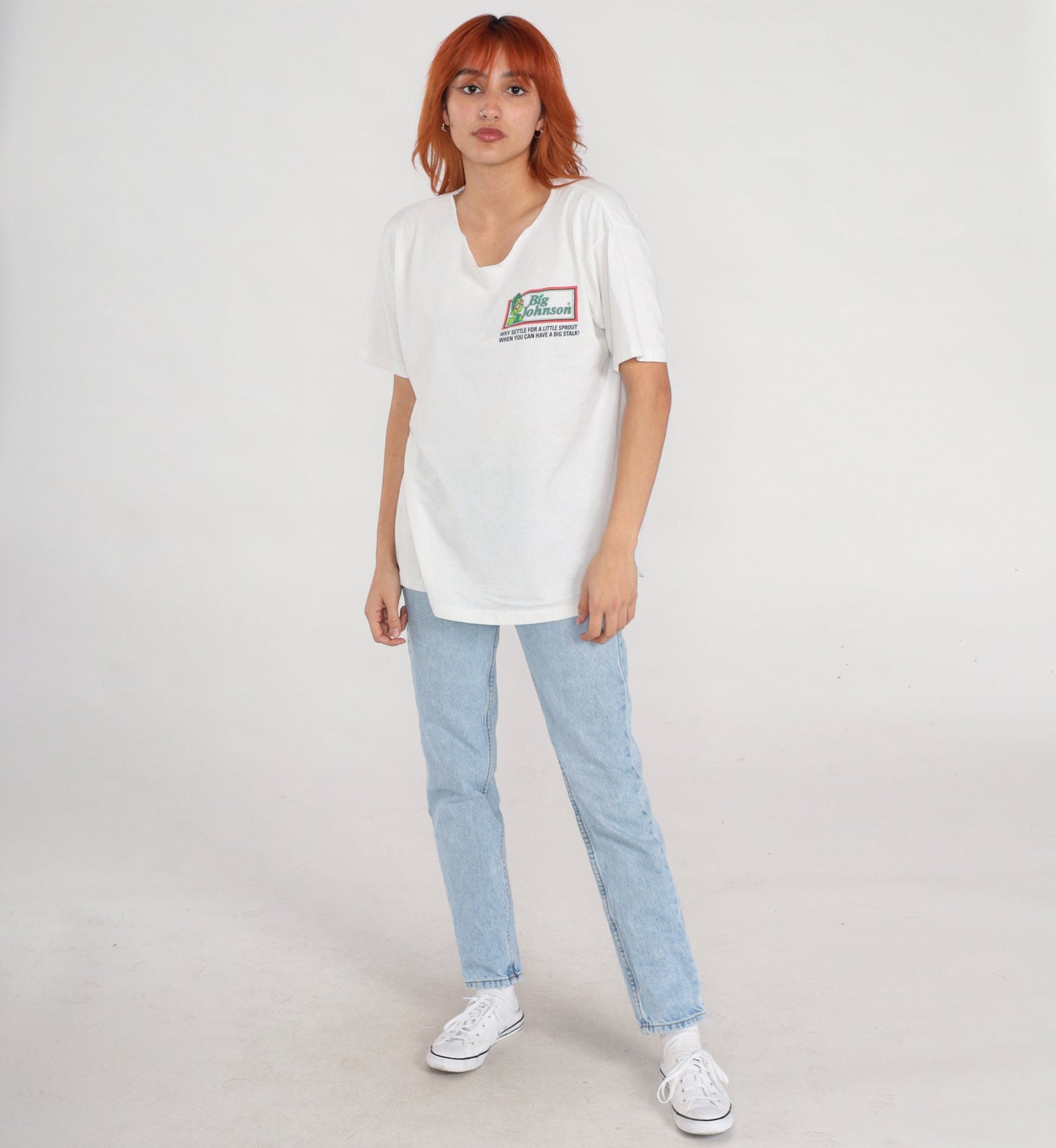 90s Big Johnson Graphic T-Shirt Green Peas Spoof Large L