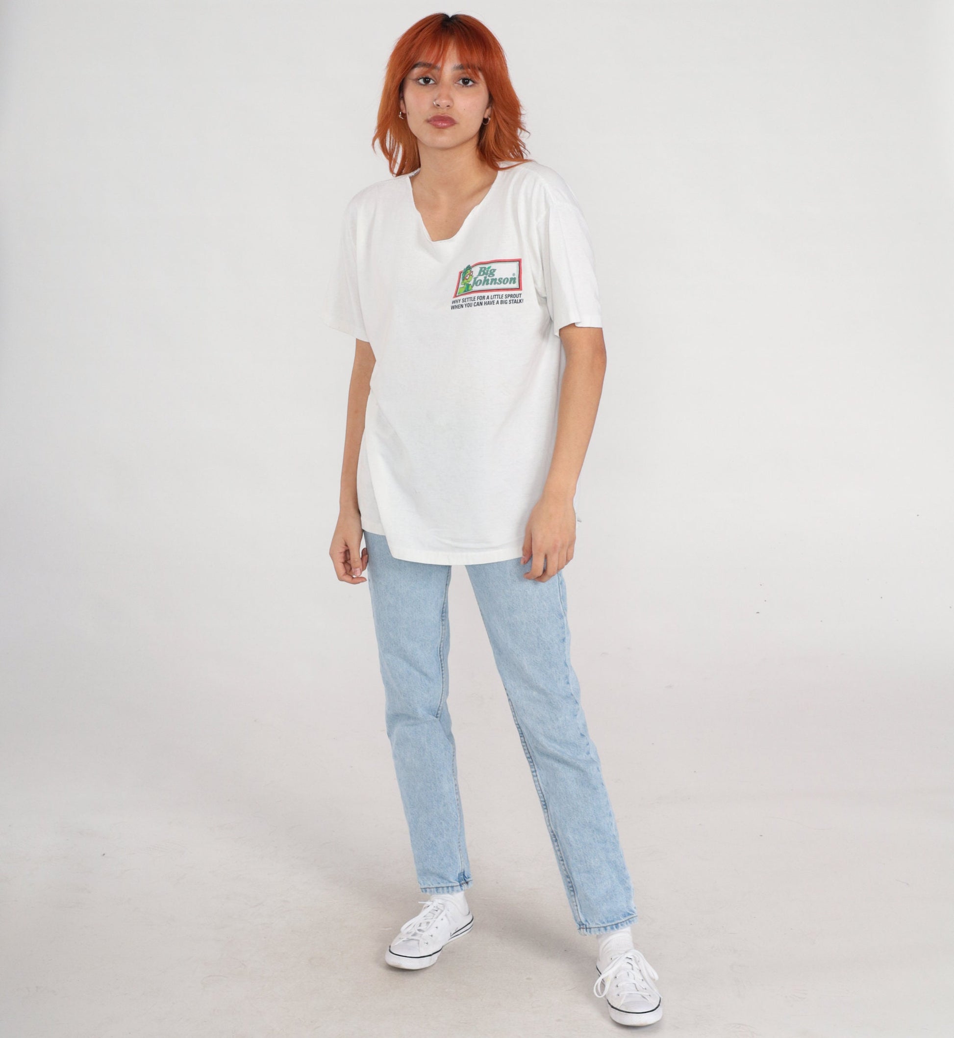 90s Big Johnson Graphic T-Shirt Green Peas Spoof Large L