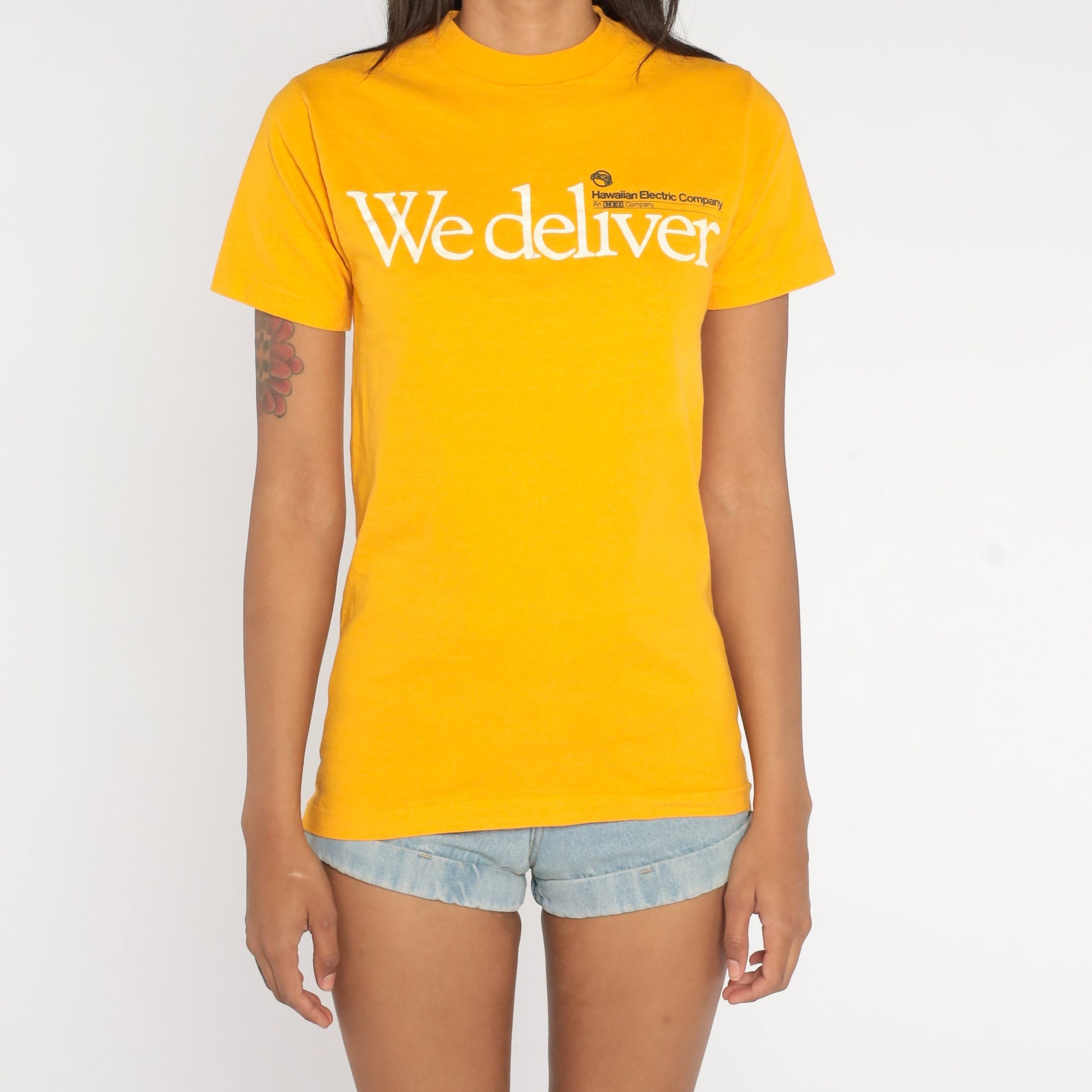 80s Hawaiian Electric Company We Deliver T Shirt Yellow Cotton Extra Small