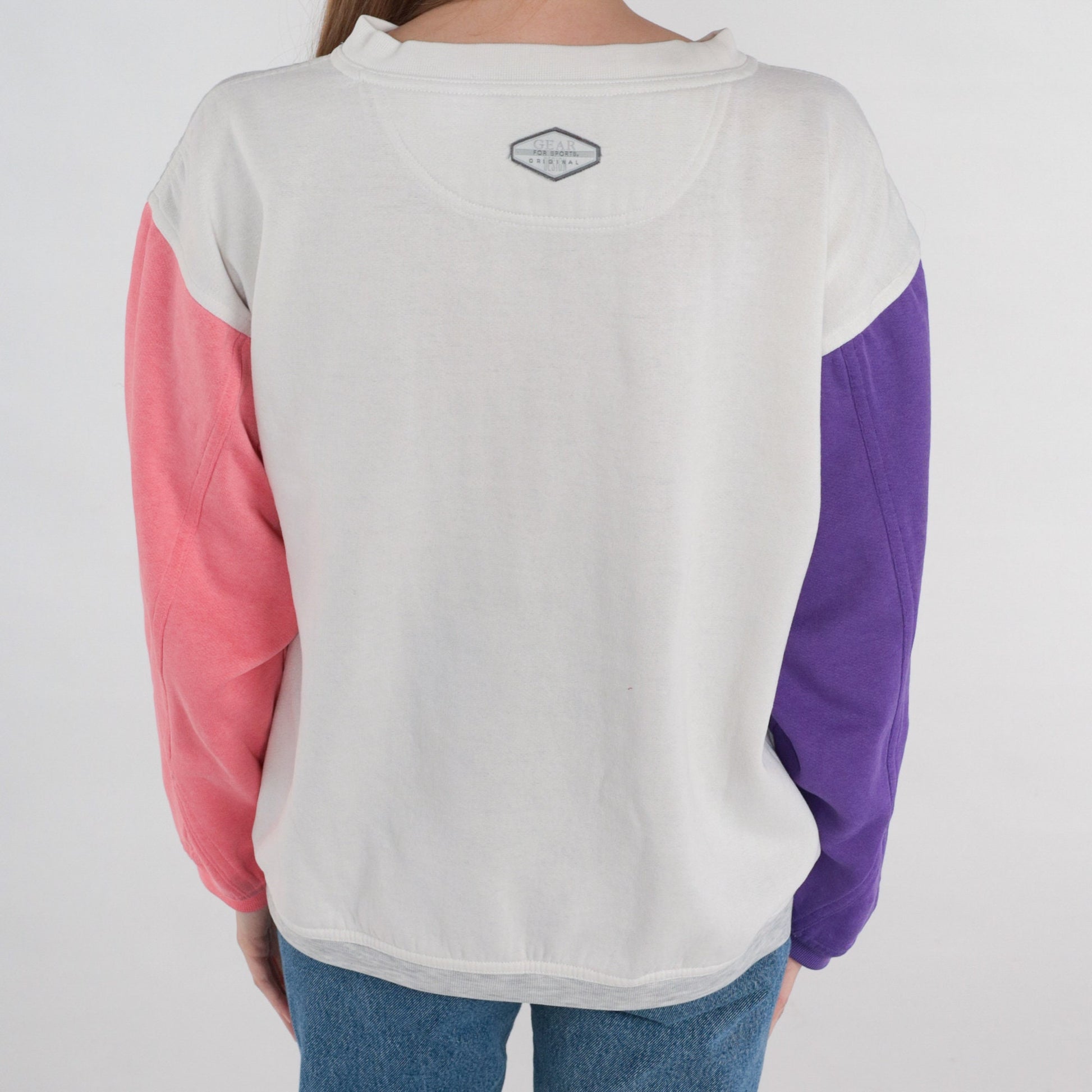 90s Montana State University Bobcats Colorblock Sweatshirt Grey Pink Purple Medium