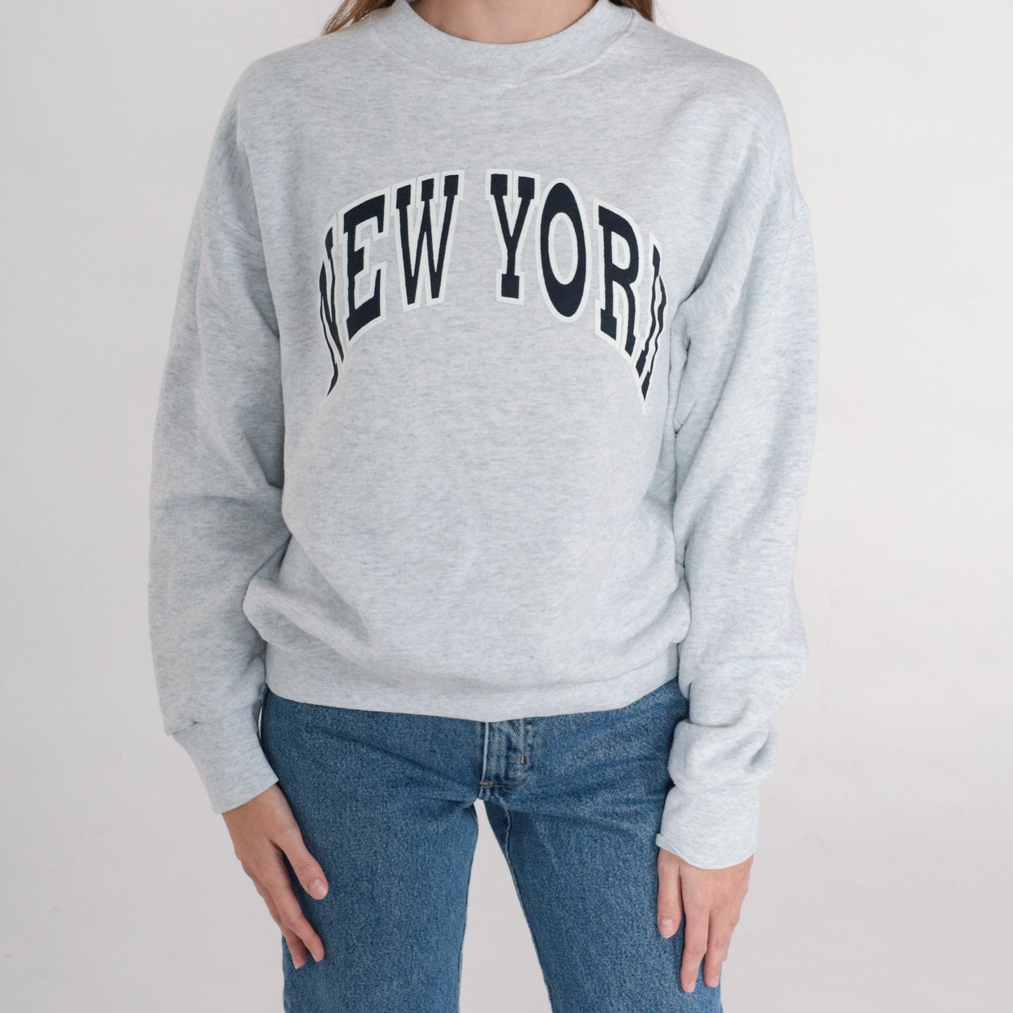 Y2K New York NYC Graphic Sweatshirt Heather Grey Crewneck Medium M
