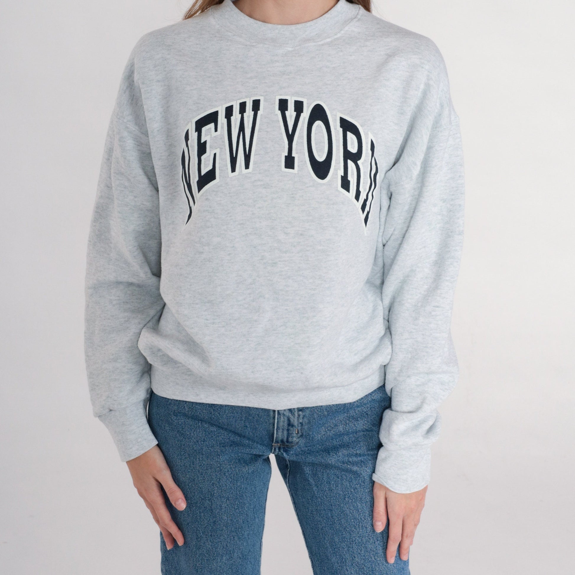 Y2K New York NYC Graphic Sweatshirt Heather Grey Crewneck Medium M