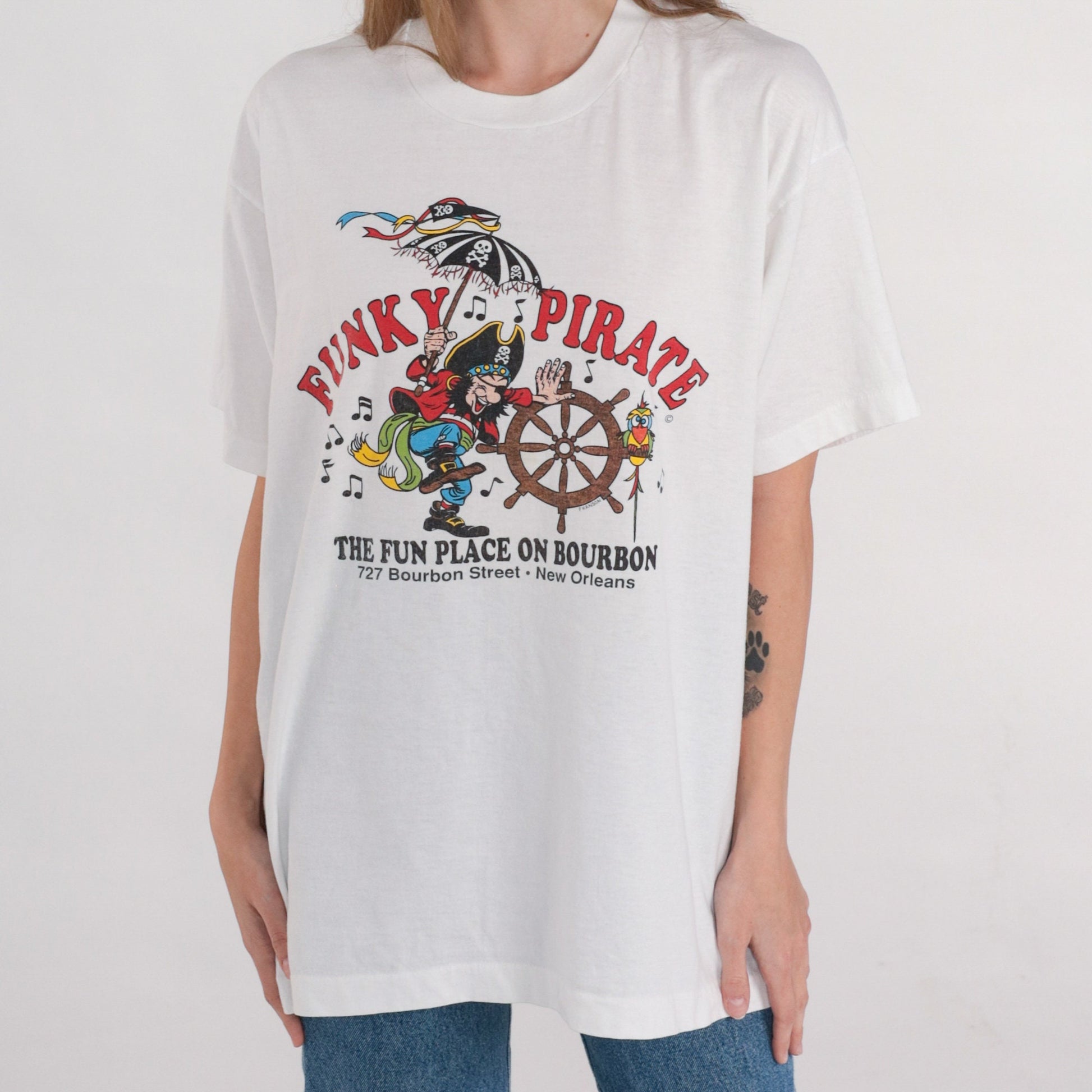 90s The Funky Pirate New Orleans Dive Bar Graphic T-Shirt White XL