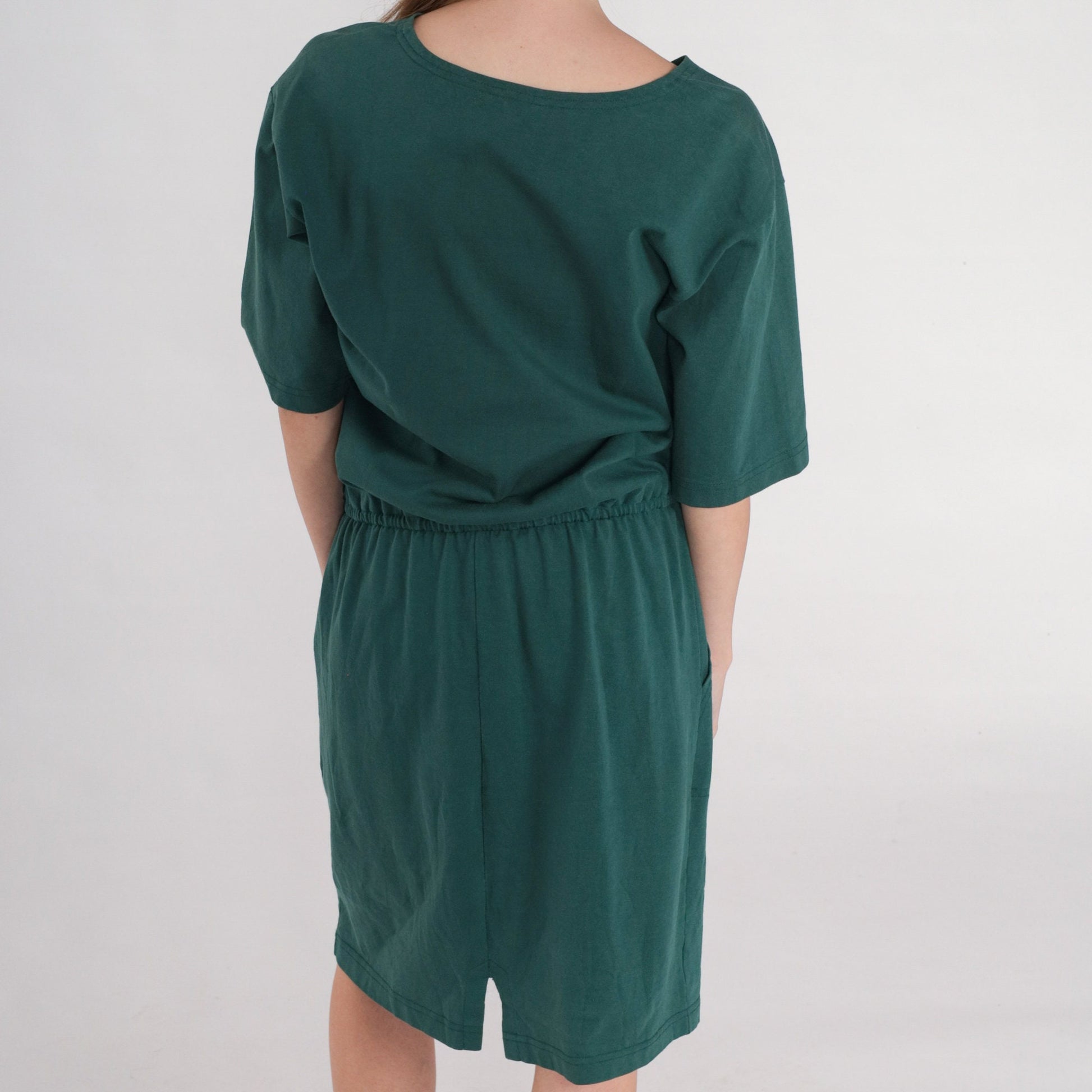 90s Hunt Club Green Cotton T-Shirt Dress Knee Length Drop Waist Medium