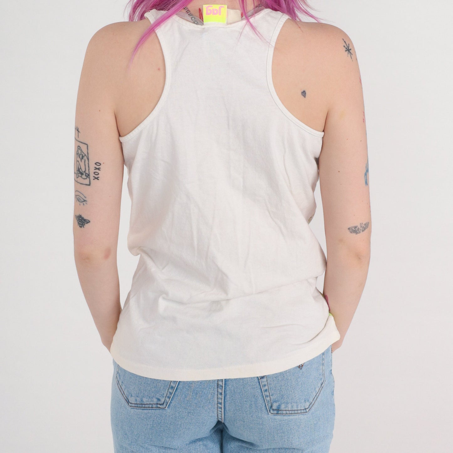 90s Airbrushed Neon Geometric Tank Top White Orange Green Small S
