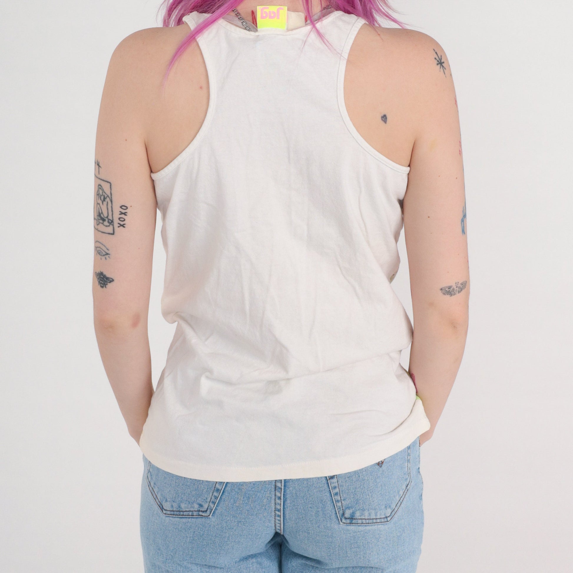 90s Airbrushed Neon Geometric Tank Top White Orange Green Small S