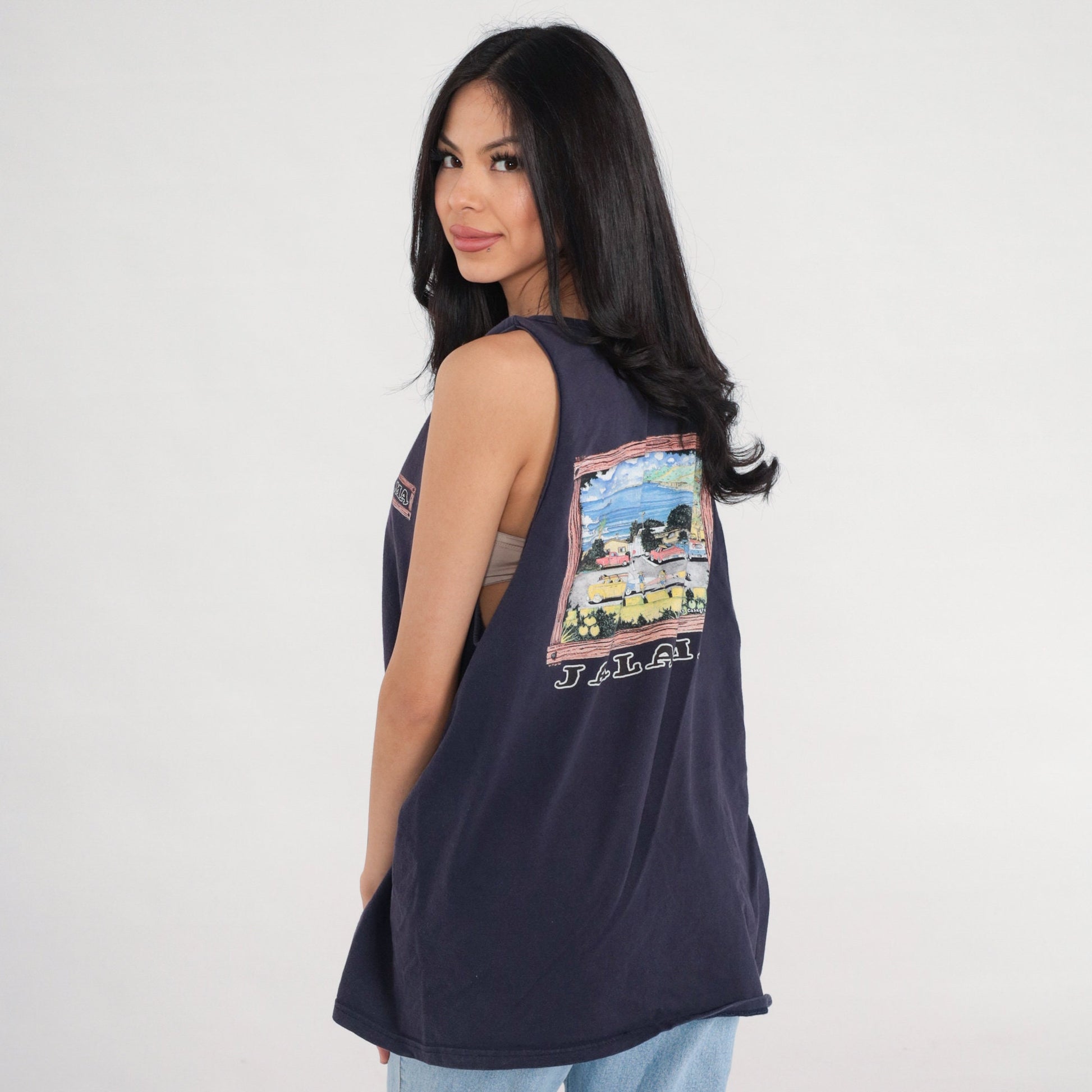 90s Jalama Beach Santa Barbara Tank Top Navy Graphic Tee Extra Large