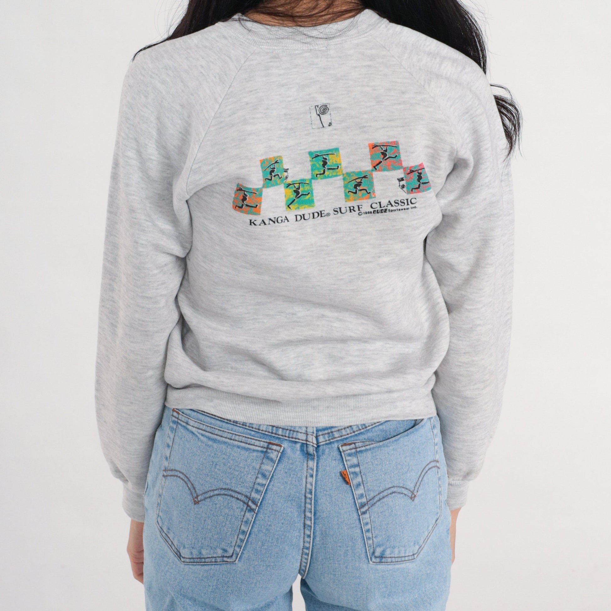 90s Kanga Dude Surf Classic Sweatshirt Heather Grey Raglan XS