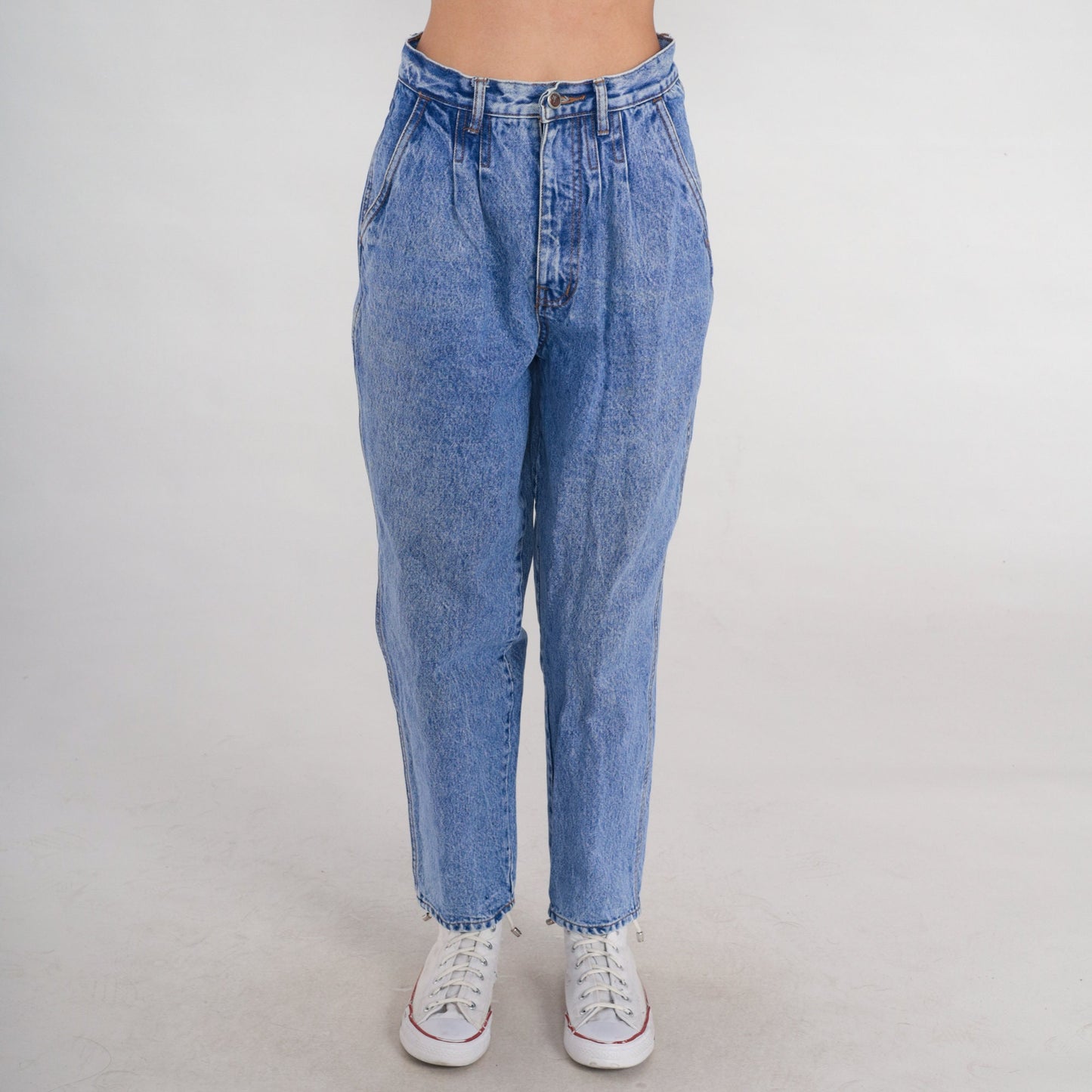 90s Bill Blass High Waist Pleated Tapered Denim Jeans Blue Small