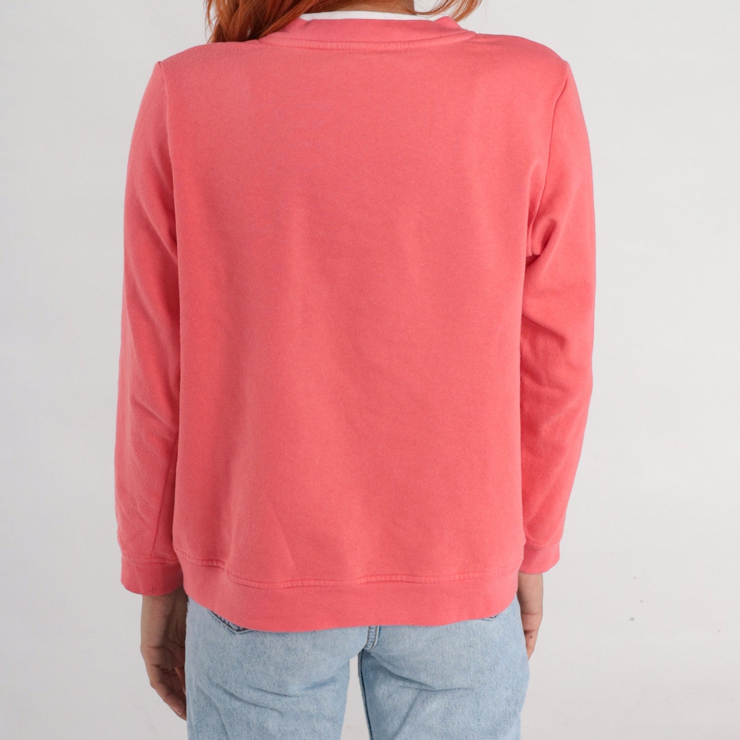 90s Salmon Pink Floral Embroidered Sweatshirt Double Collar Medium