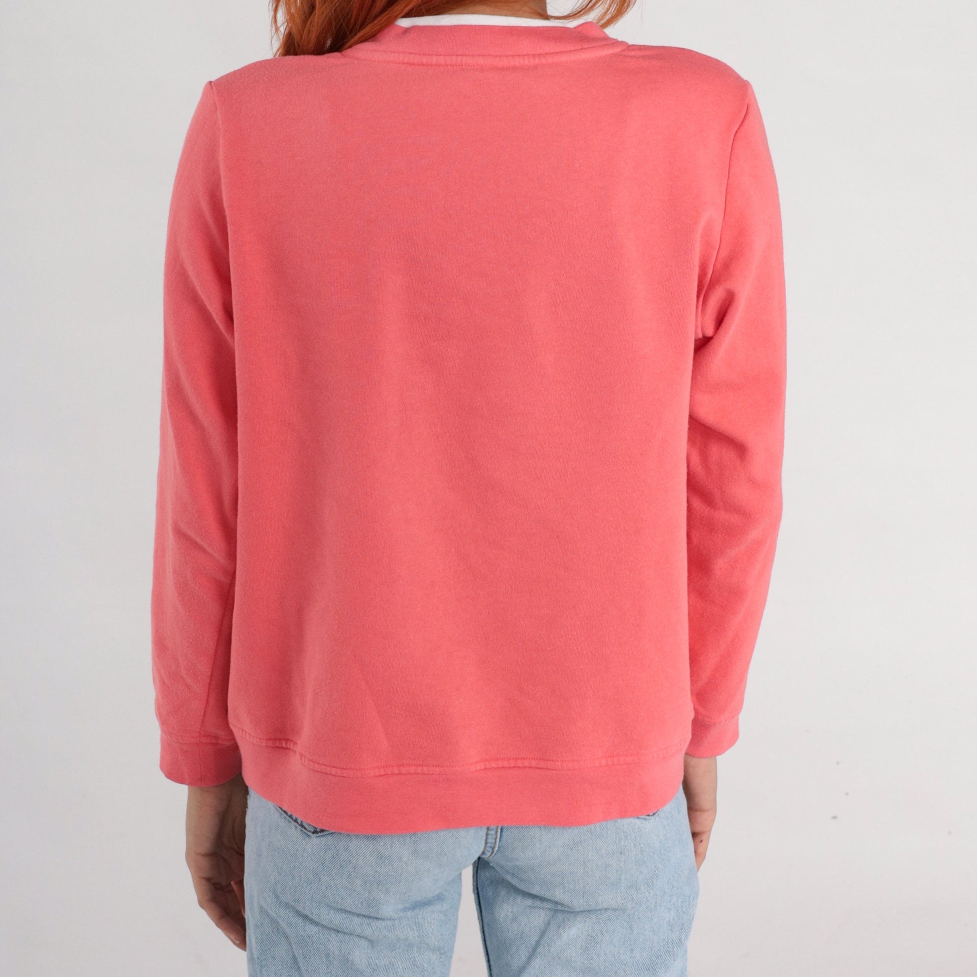 90s Salmon Pink Floral Embroidered Sweatshirt Double Collar Medium
