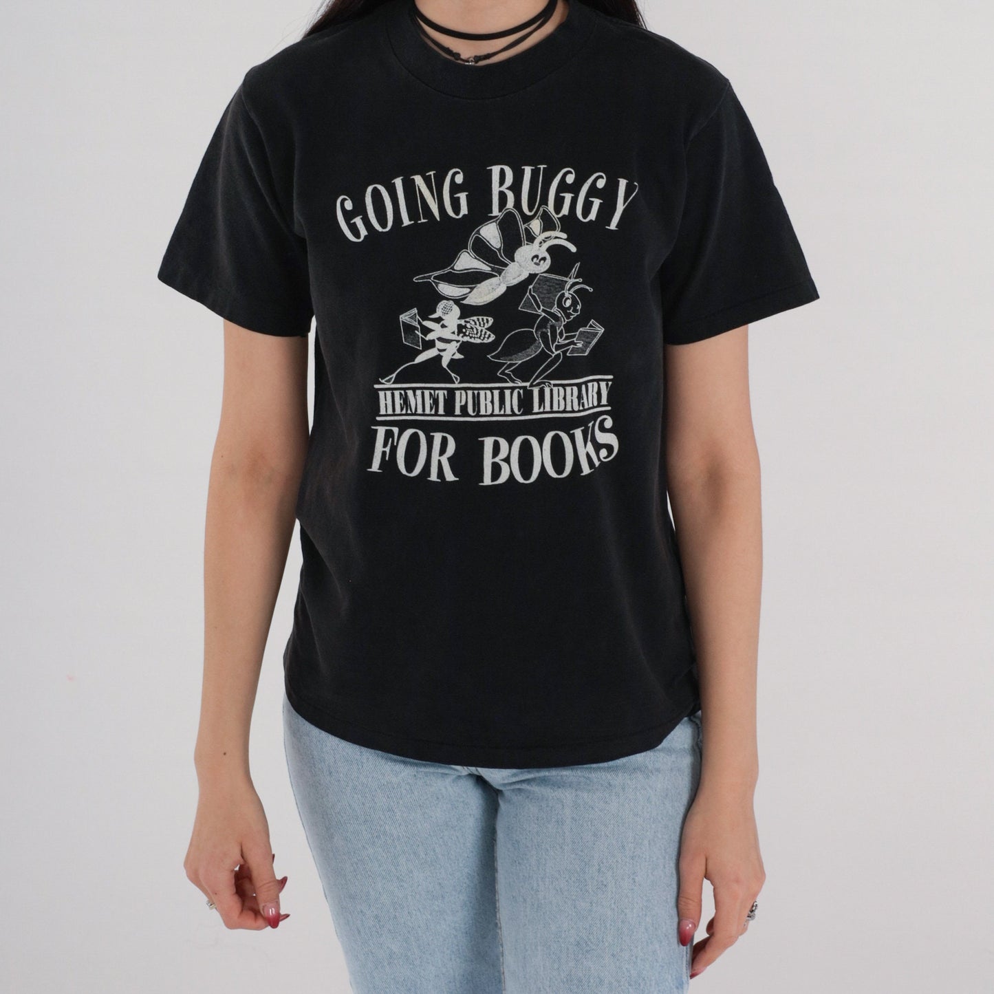 90s Hemet Public Library Graphic Tee Going Buggy For Books Small