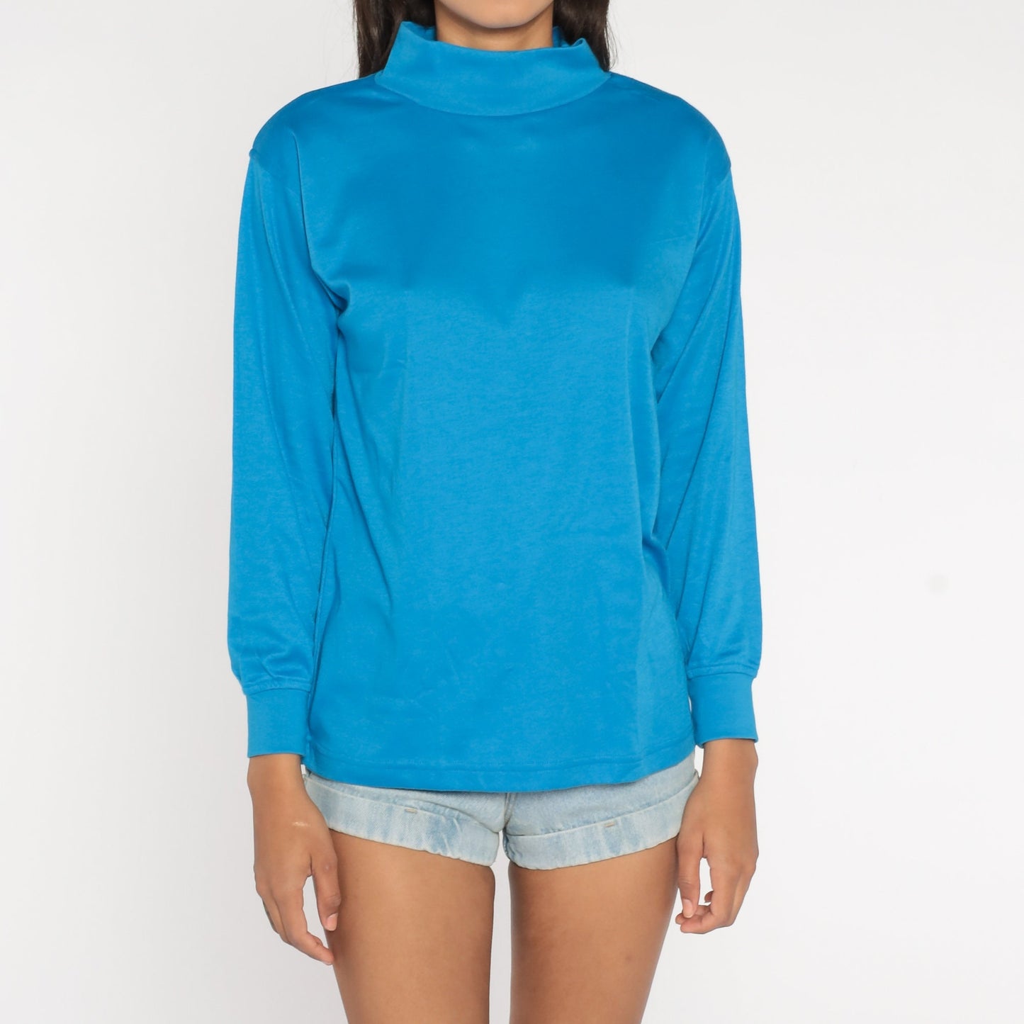 90s Blue Turtleneck Long Sleeve Pullover Cotton Blend Large L