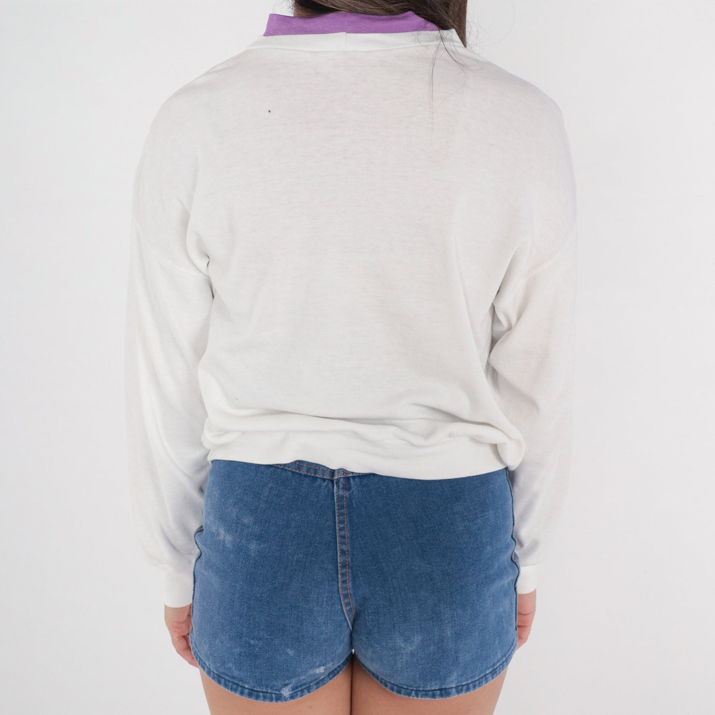 90s Glitter Floral Sweatshirt White Mock Neck Purple Layered Small S