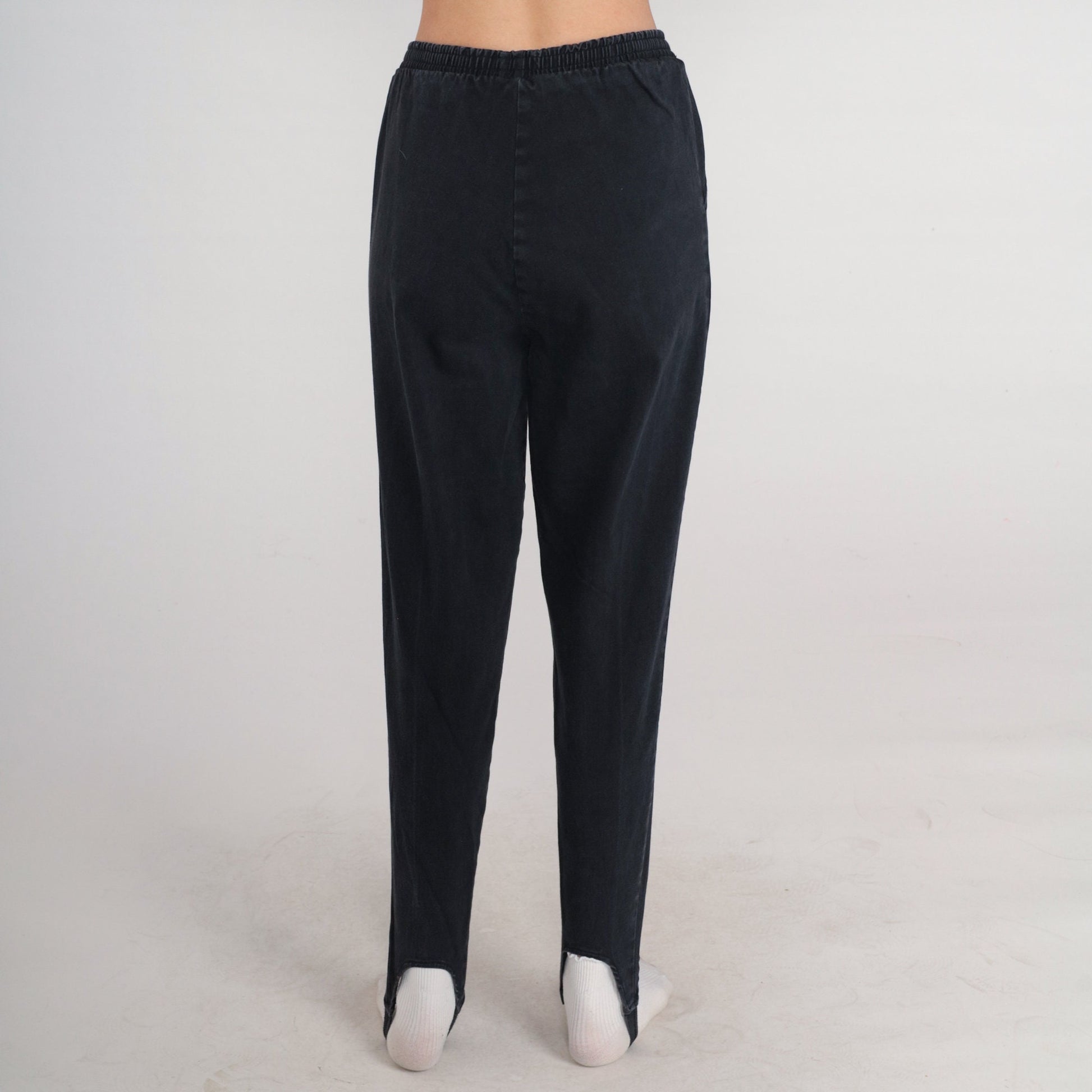 90s Black Stirrup Pants Tapered High Waist Trousers Small S