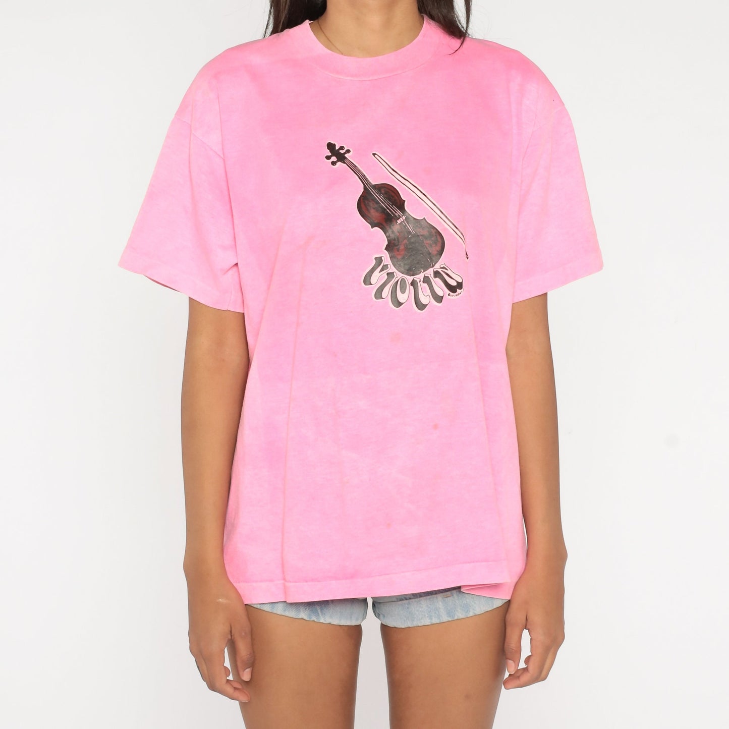 90s Screen Stars Violin Graphic T-Shirt Hot Pink Single Stitch Extra Large XL