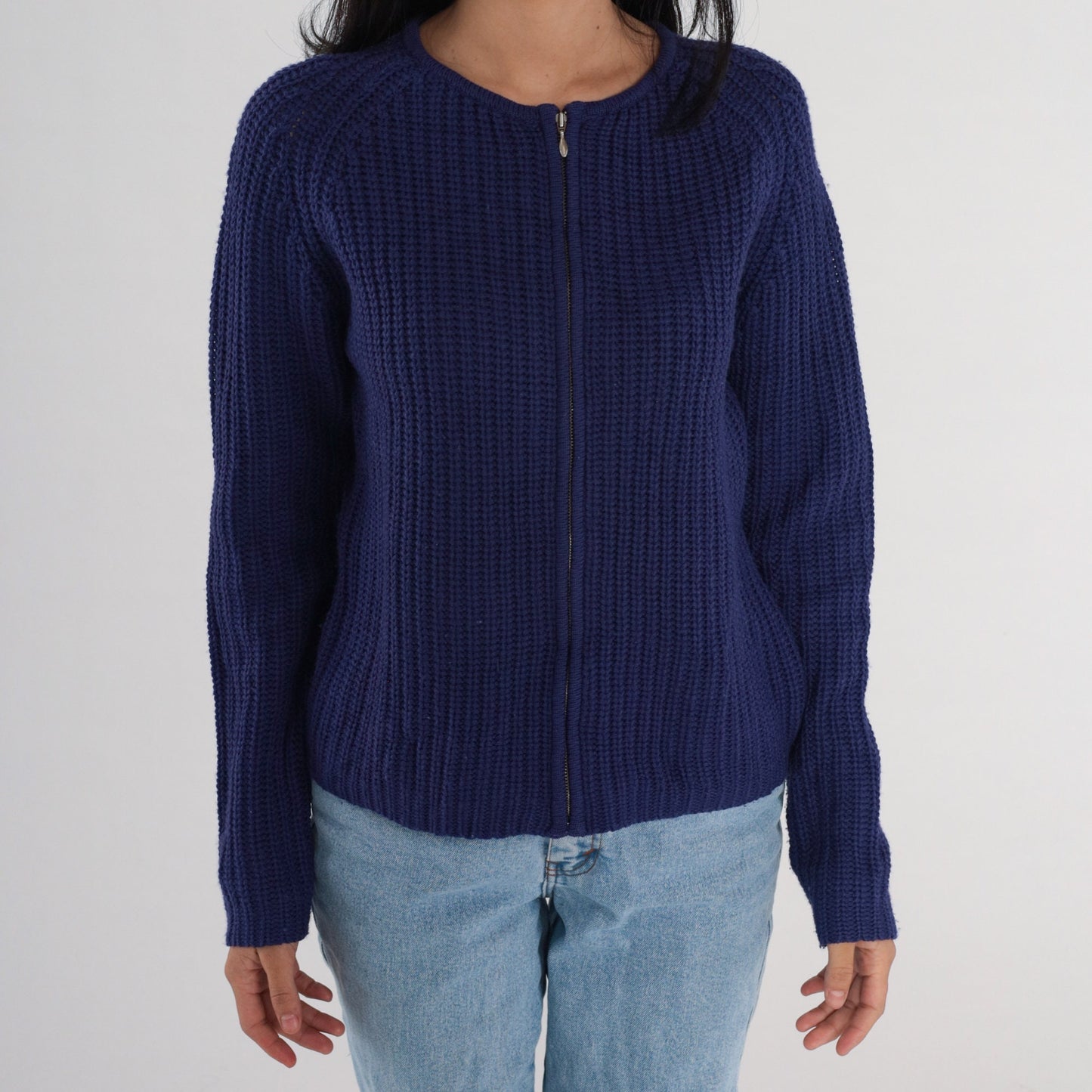 00s Purple Merino Wool Cardigan Raglan Zip-Up Sweater Small S