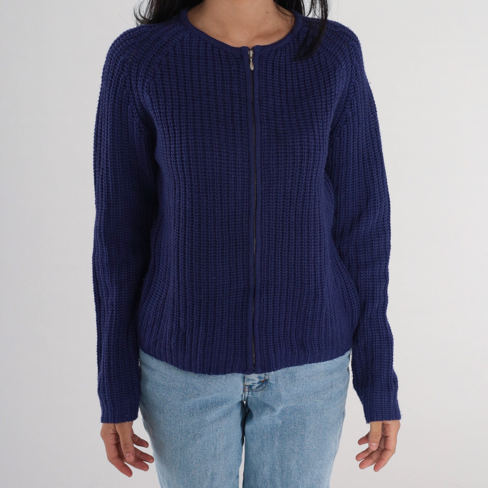 00s Purple Merino Wool Cardigan Raglan Zip-Up Sweater Small S