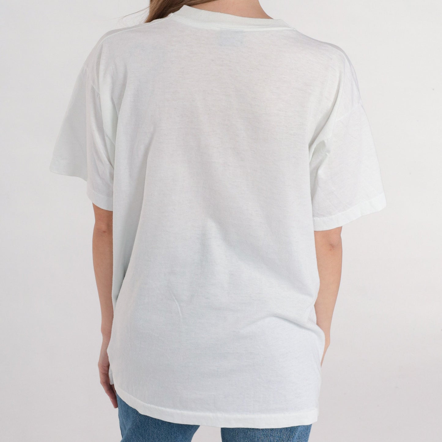 90s Tropical Palm Tree Graphic T-Shirt Single Stitch White Extra Large XL