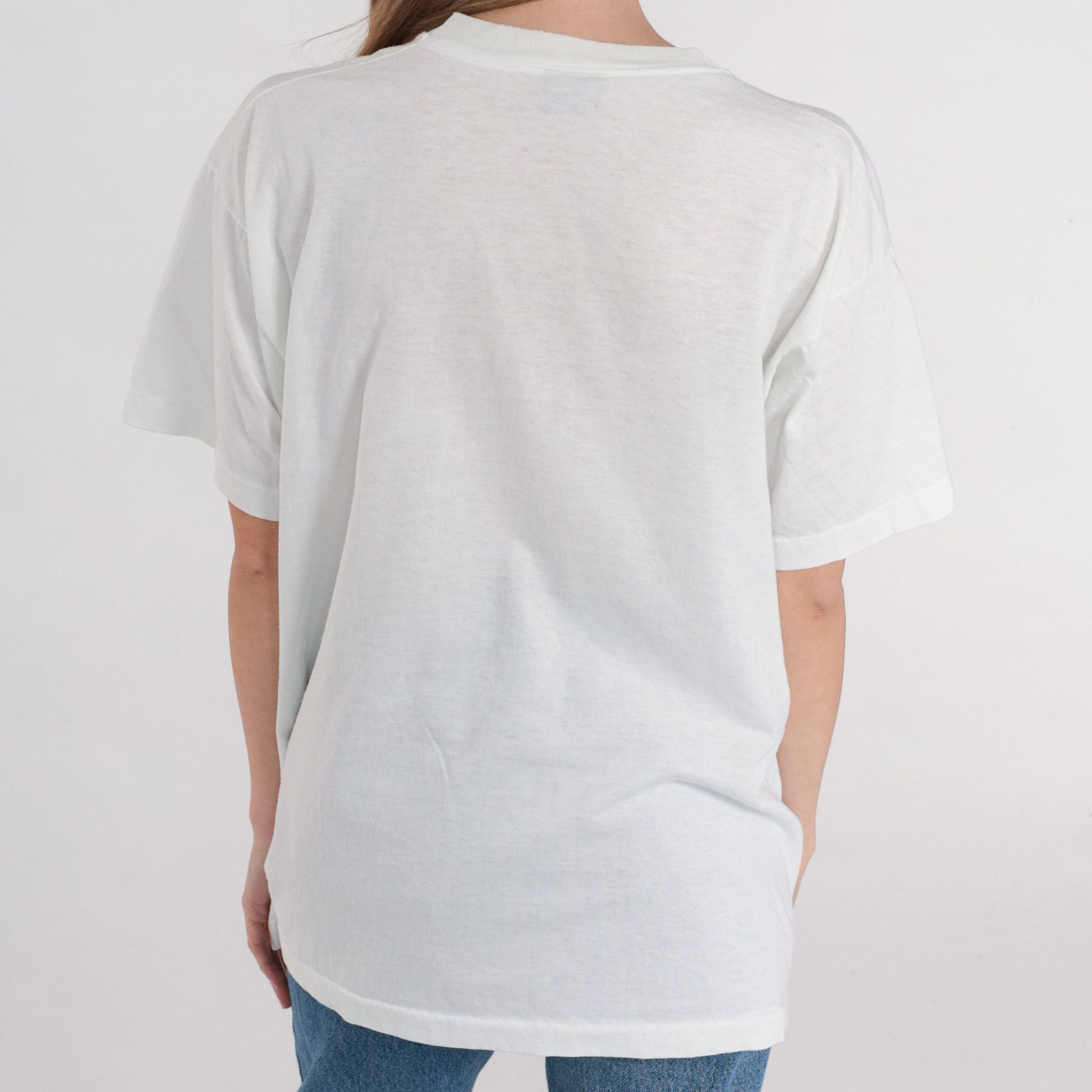 90s Tropical Palm Tree Graphic T-Shirt Single Stitch White Extra Large XL