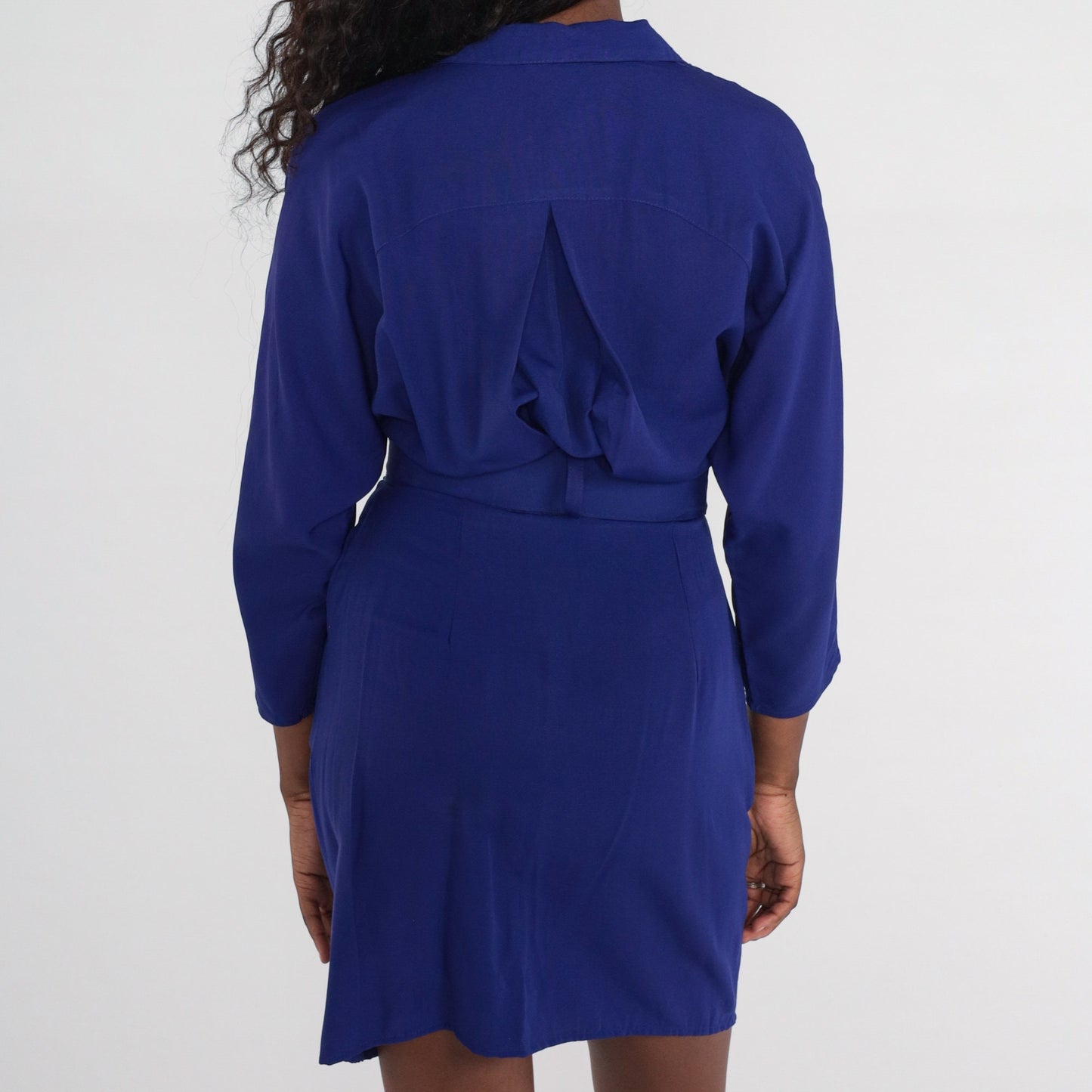 90s Purple Mini Dress Button-Up Sheath Dolman Sleeve Belted Medium