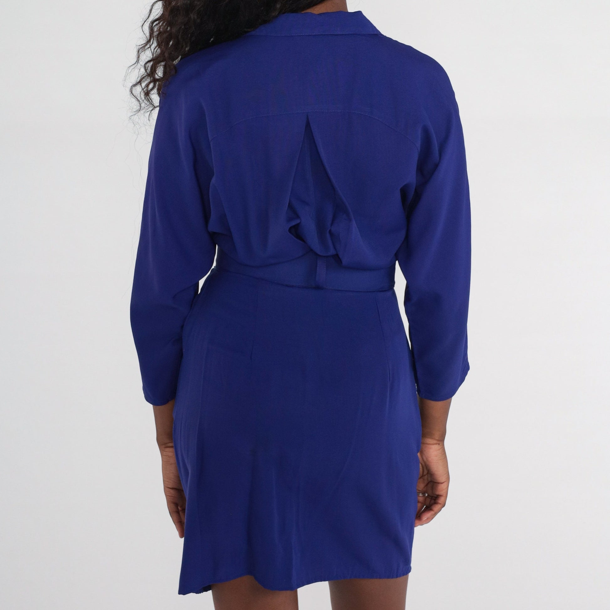 90s Purple Mini Dress Button-Up Sheath Dolman Sleeve Belted Medium