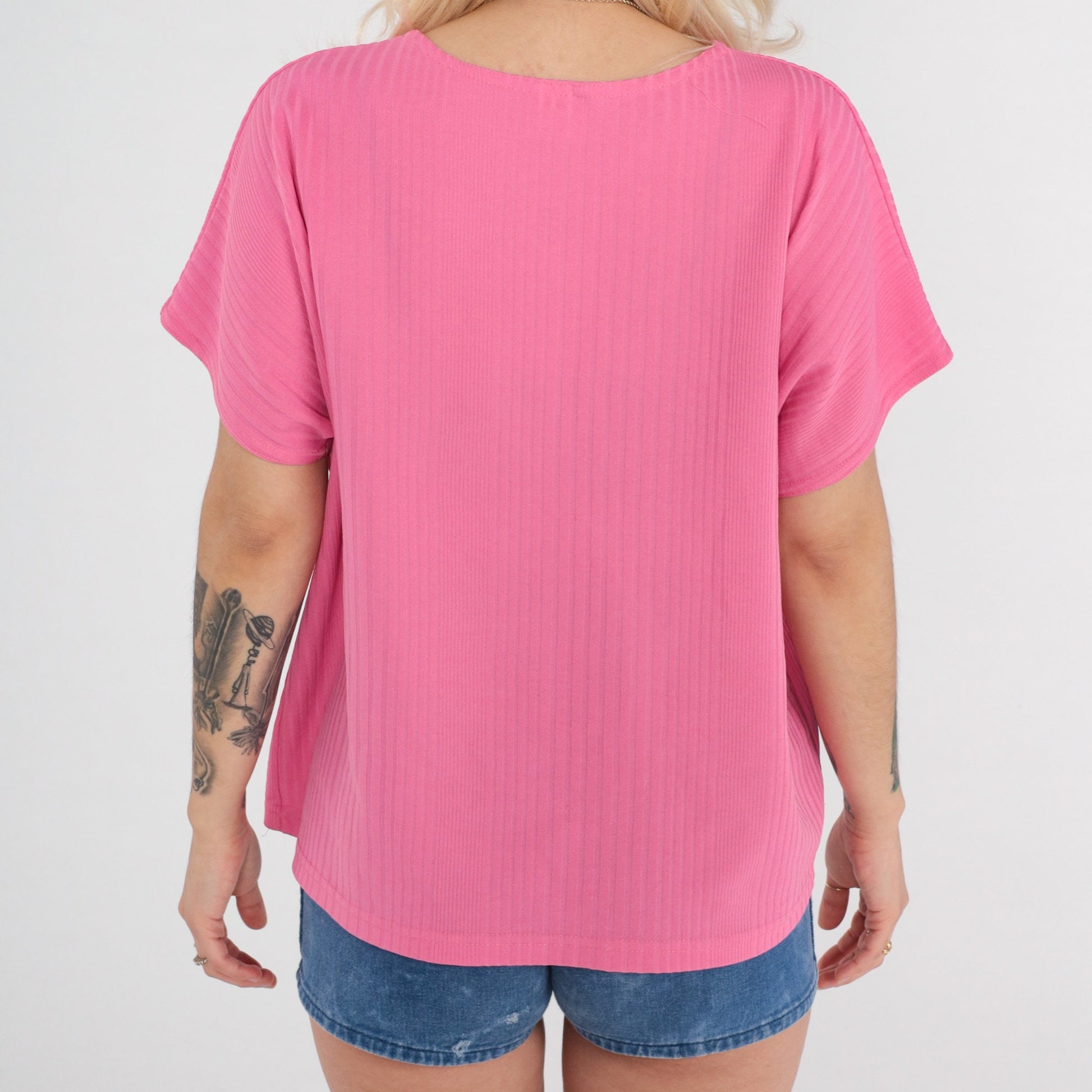 90s Pink Ribbed T-Shirt Plain Tee Extra Large XL