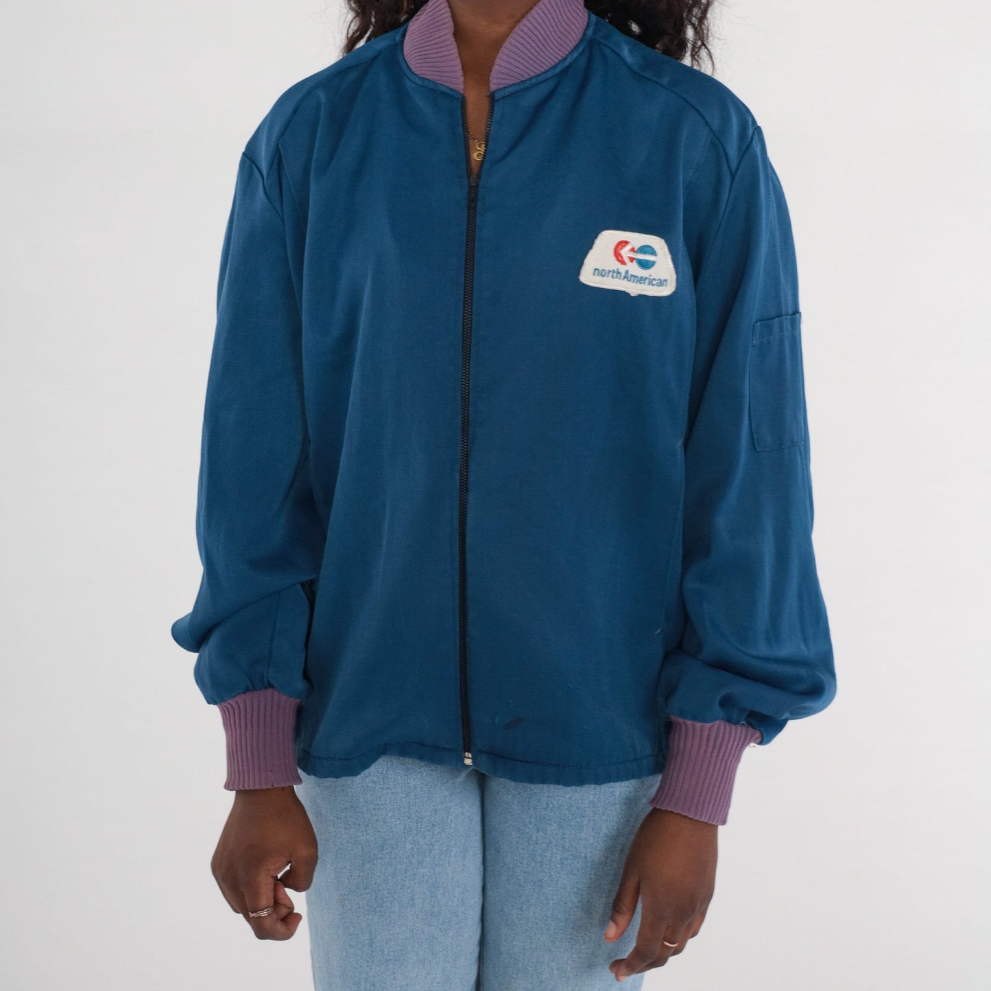 80s North American Van Lines Trucker Jacket Navy Workwear Medium