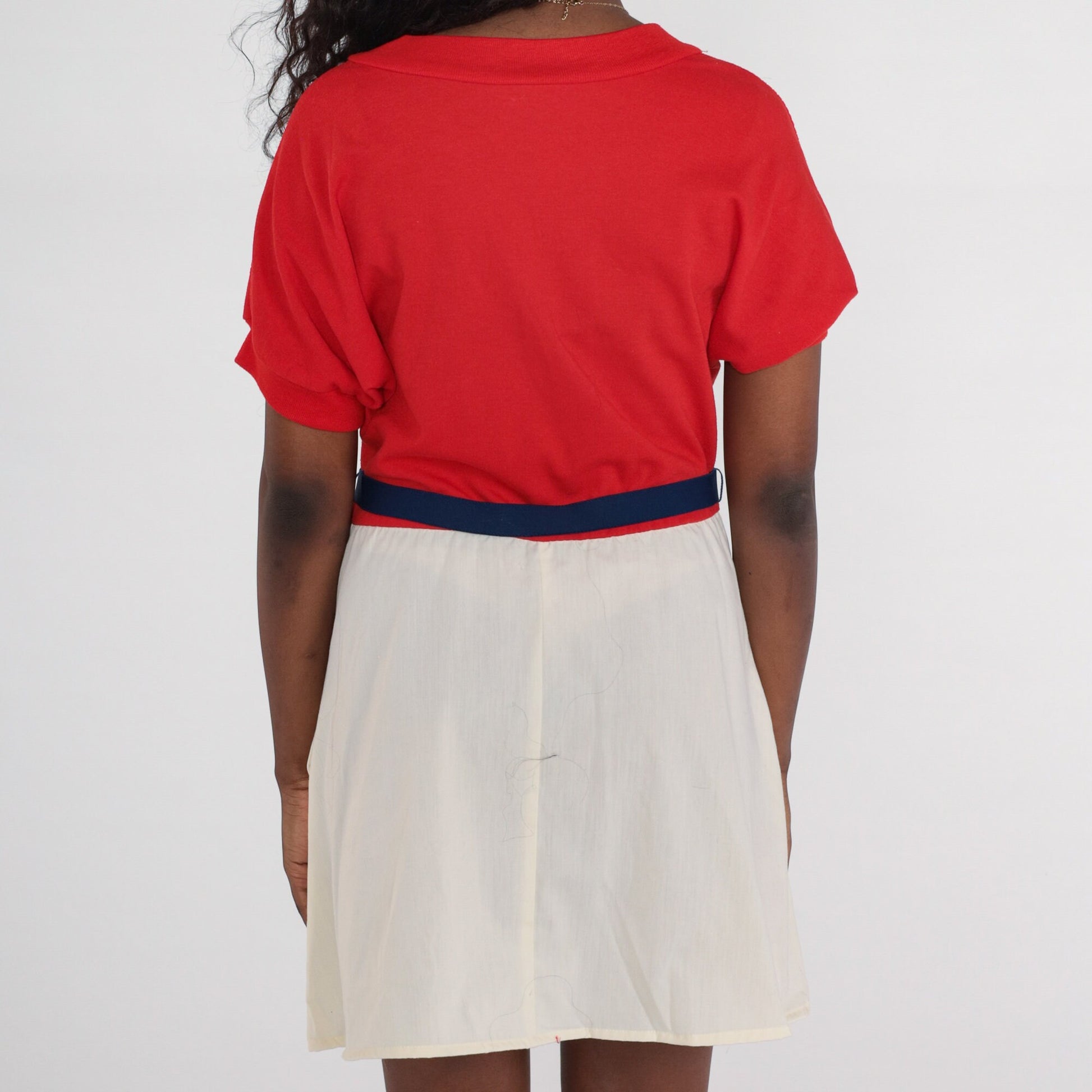 80s Color Block Mini Dress Red Off-White V-Neck Dolman Sleeve Medium Large