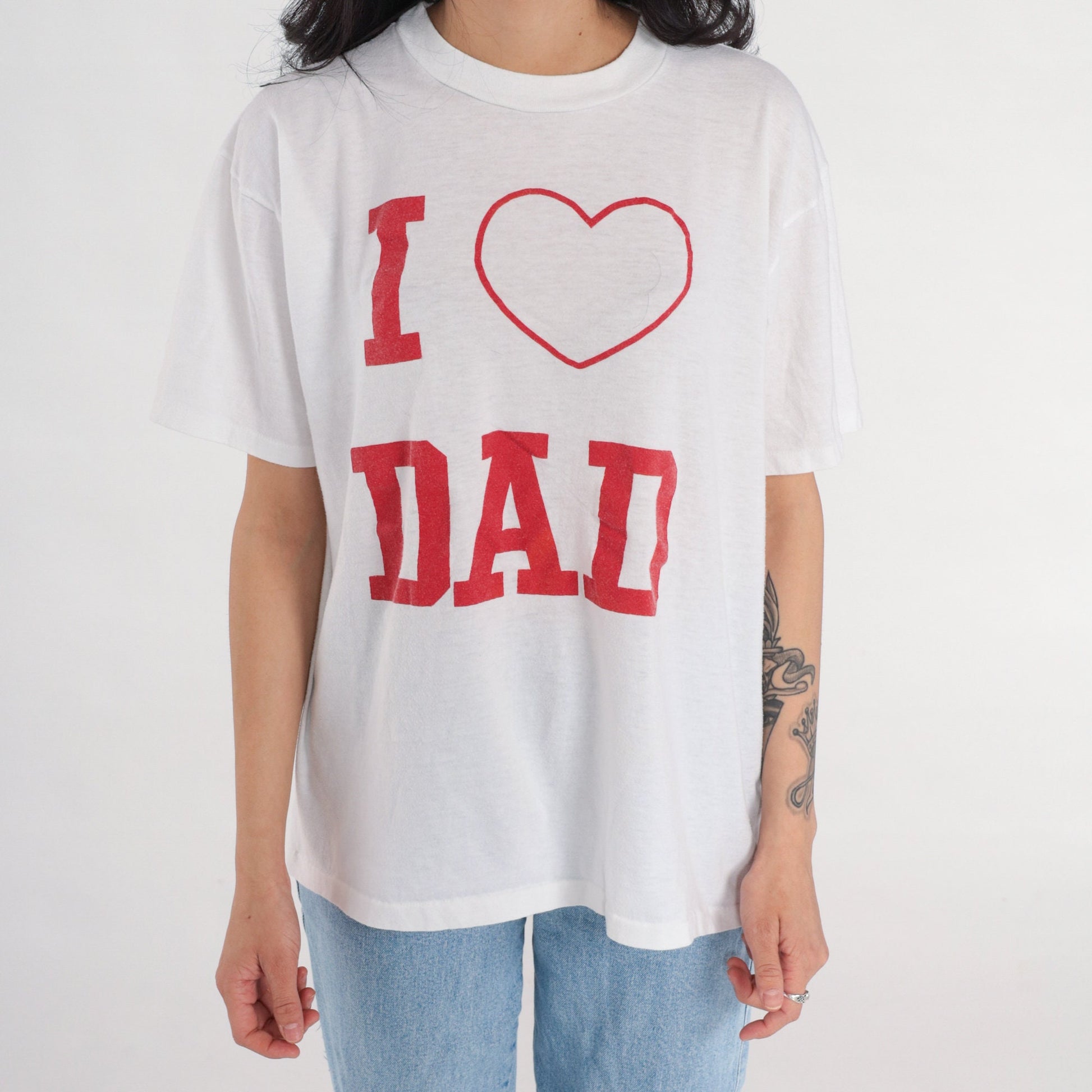 80s I Heart Dad Graphic T-Shirt White Cotton Tee Large L