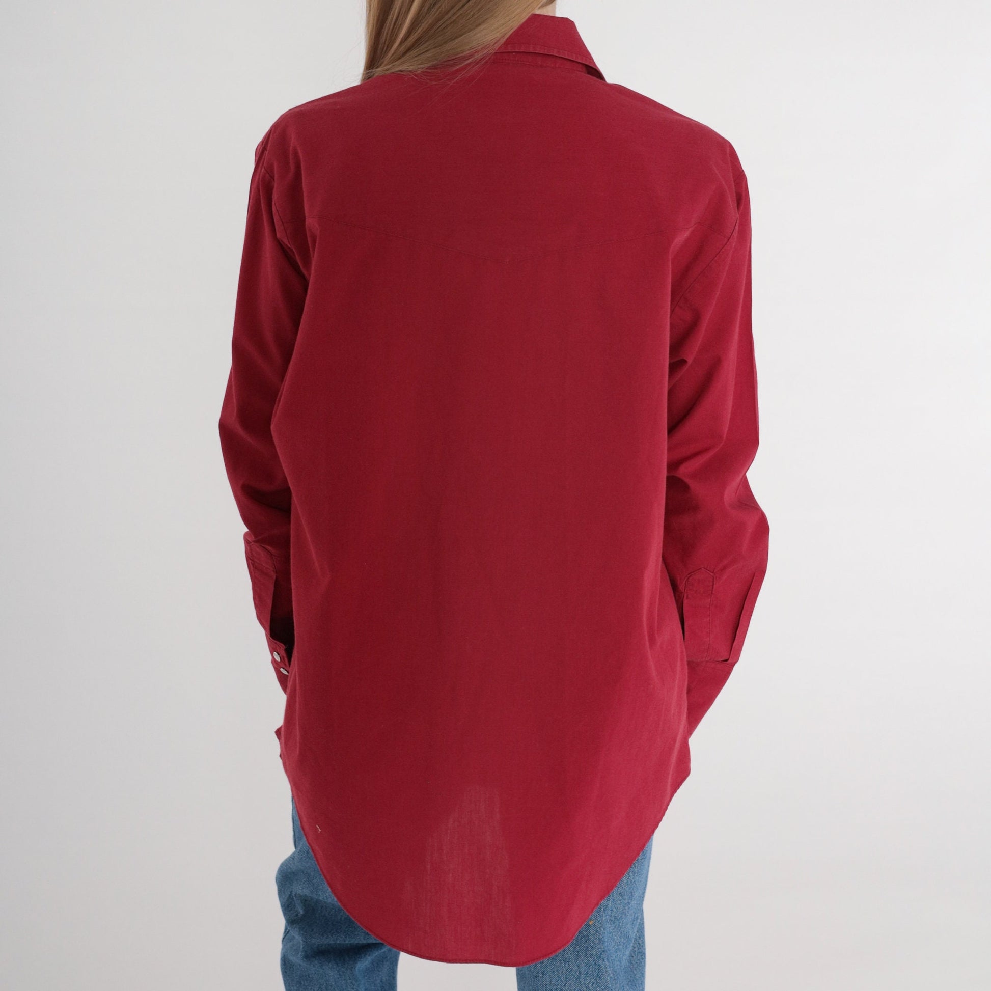 90s Red Western Pearl Snap Shirt Cowboy Button Up Medium M