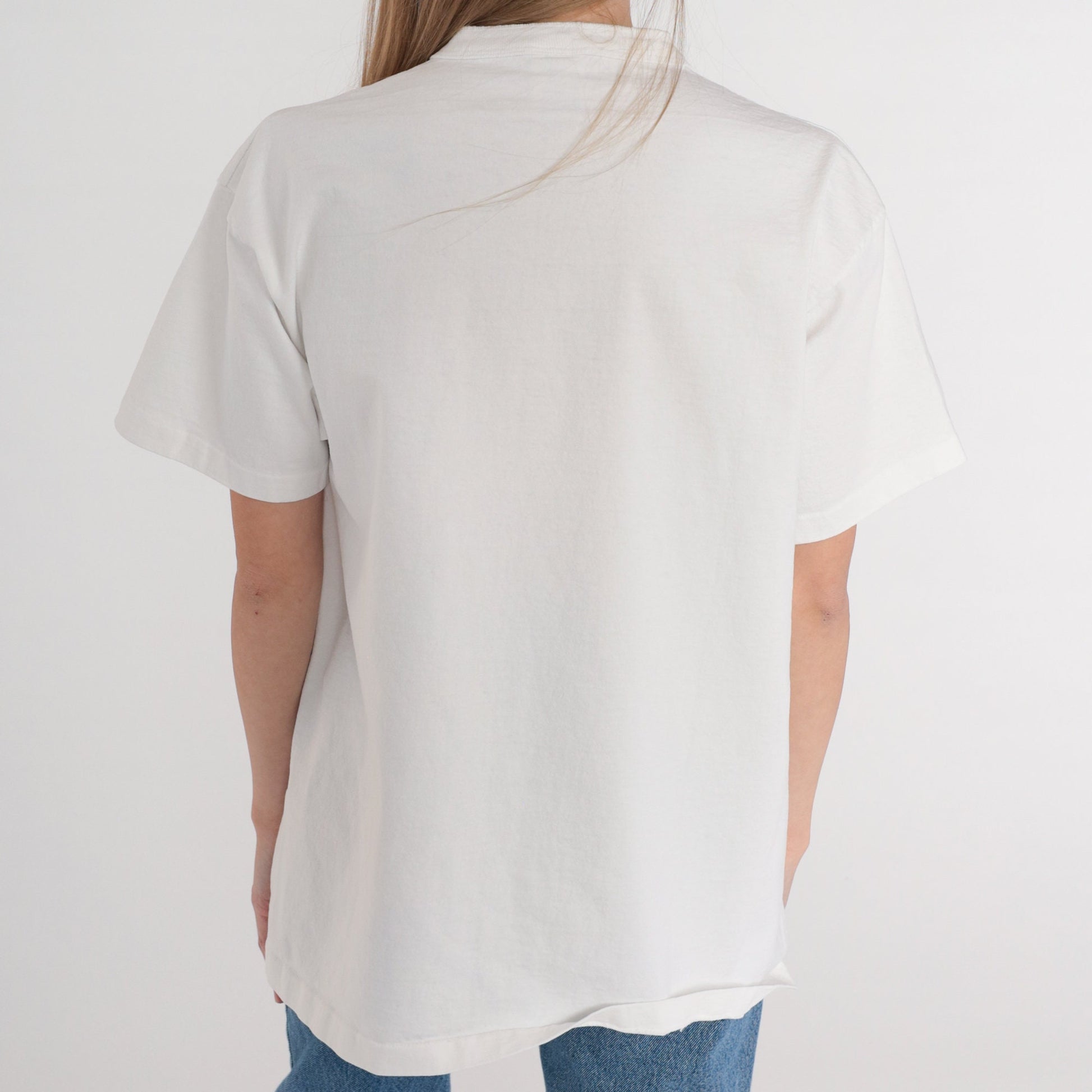 90s Alaska Whale Embroidered Henley T-Shirt White Cotton Large L