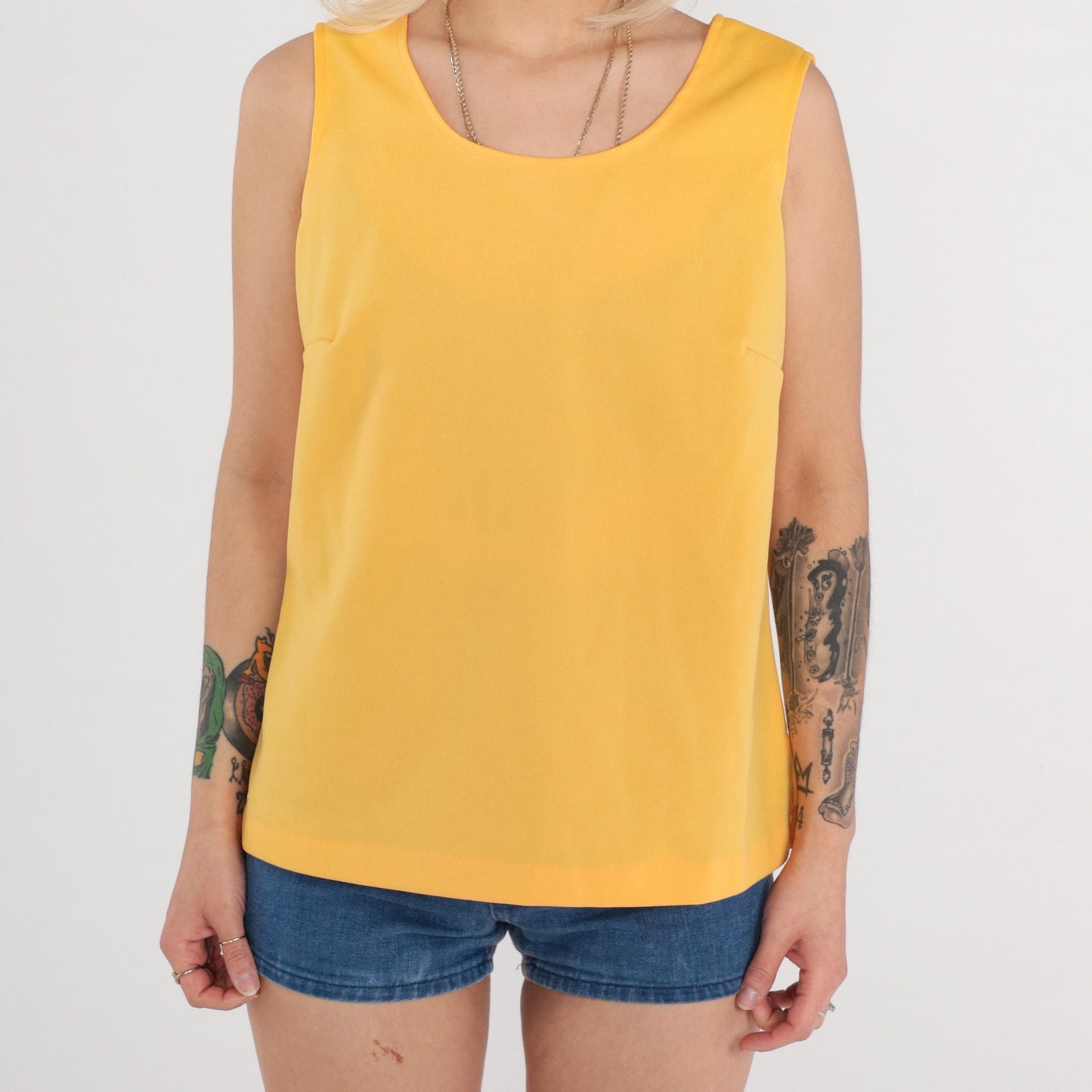 70s Yellow Tank Top Sleeveless Scoop Neck Polyester Medium