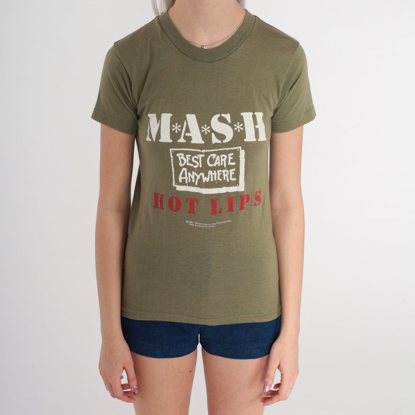 80s M*A*S*H Hot Lips Graphic T-Shirt Olive Green Extra Small XS