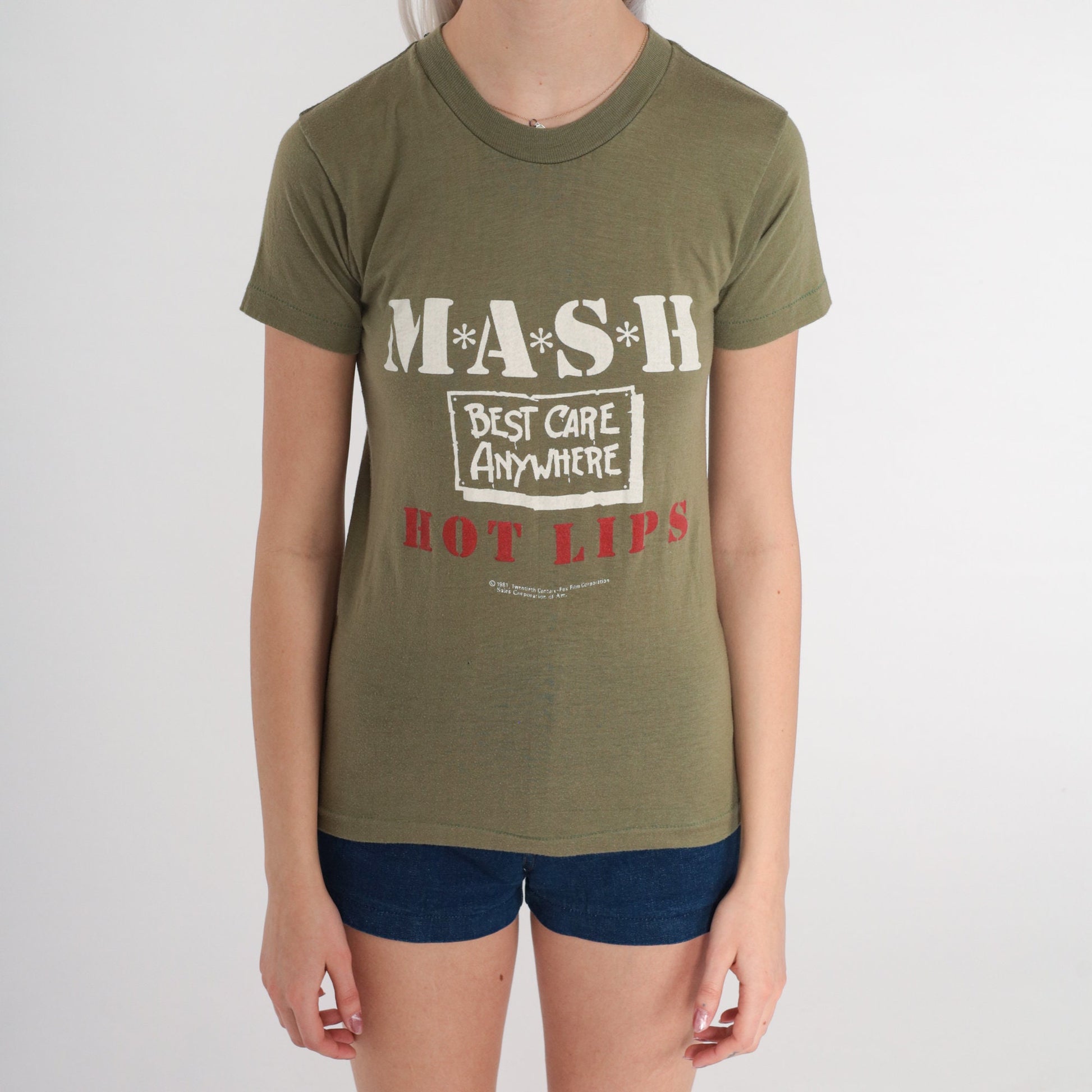 80s M*A*S*H Hot Lips Graphic T-Shirt Olive Green Extra Small XS