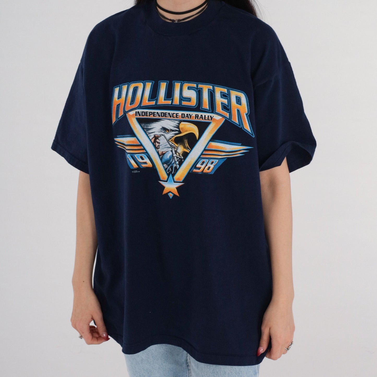 1998 Hollister Independence Rally Biker Tee Navy Blue Cotton Extra Large