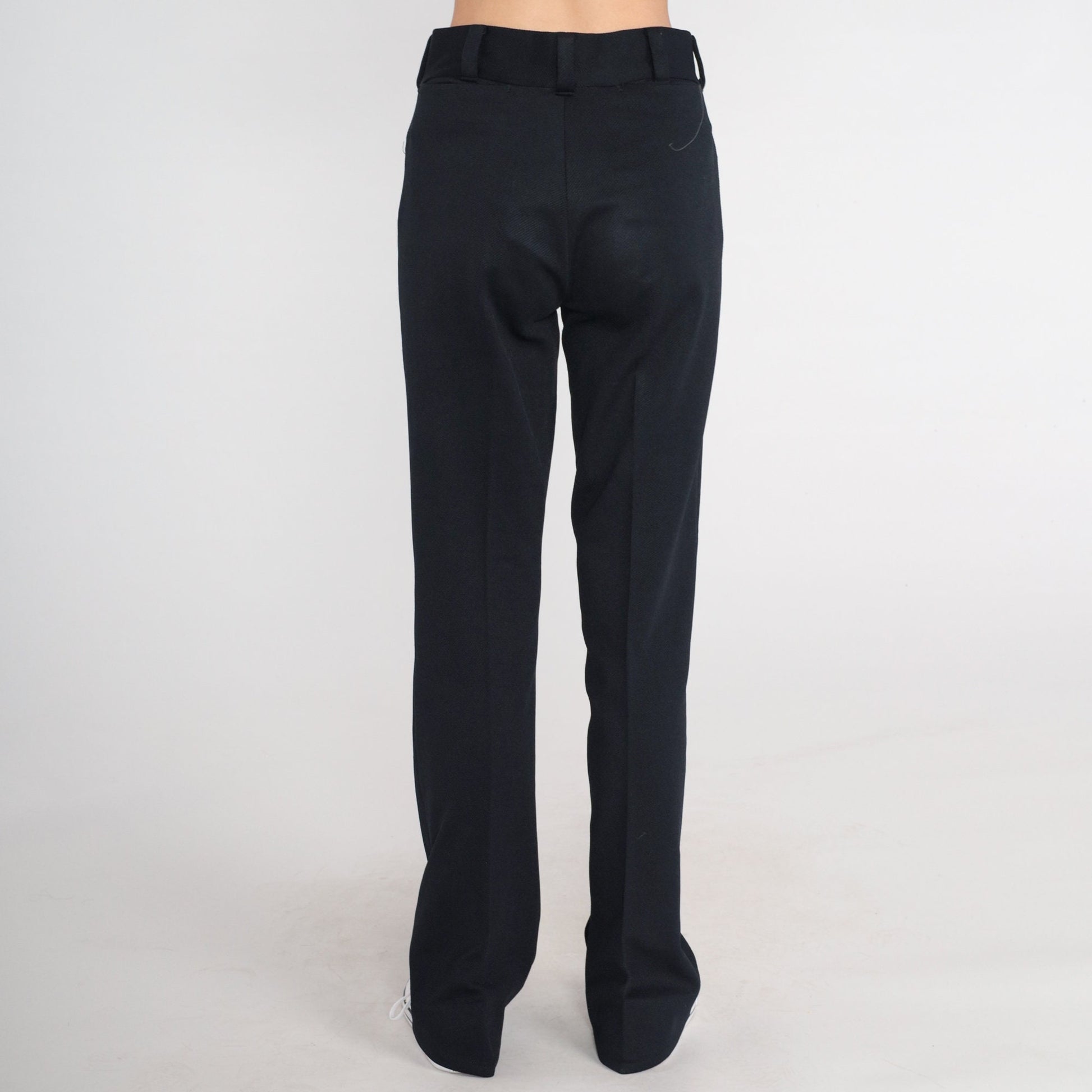 70s Black Flared Trousers Mid Rise Vintage 1970s Pants Medium