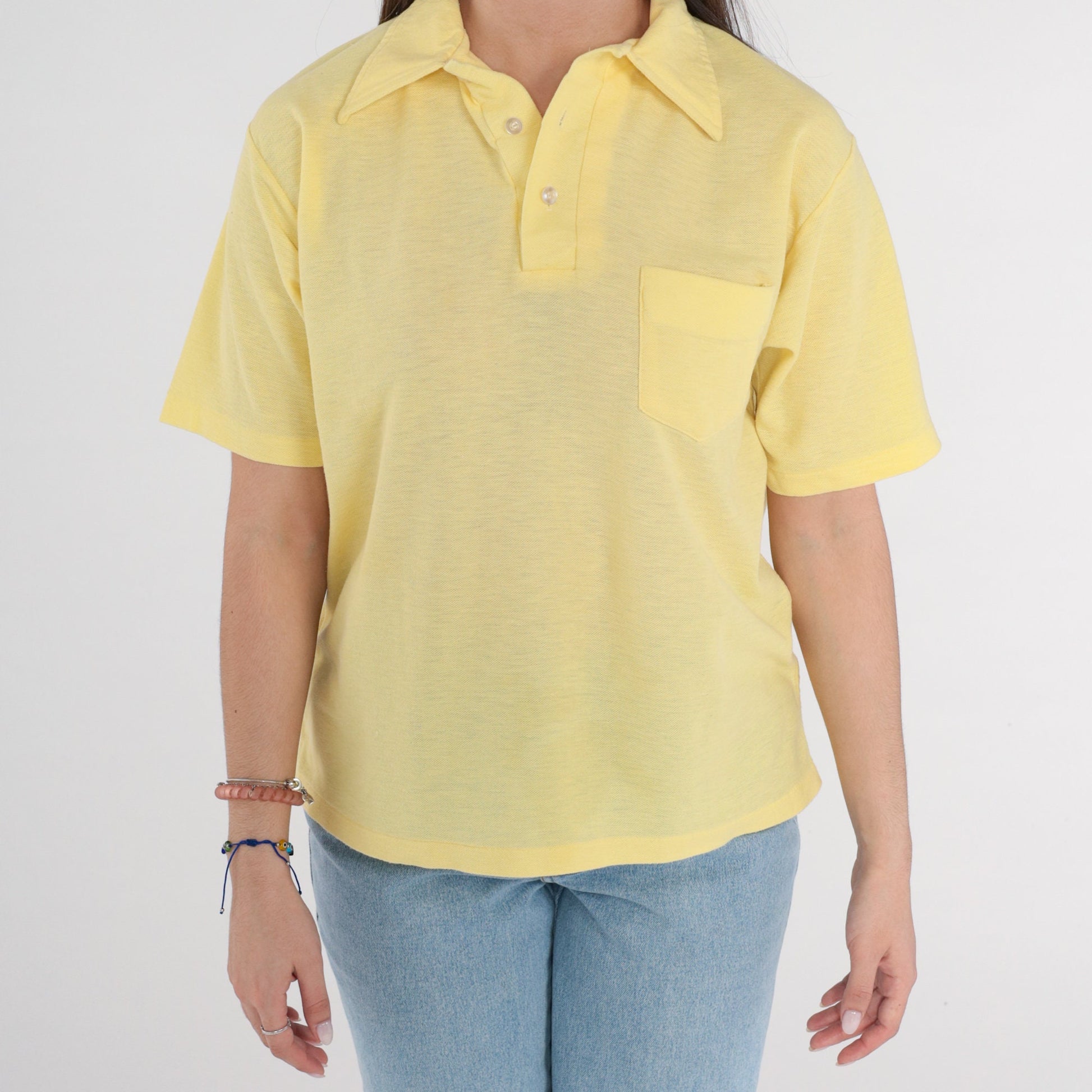 70s Carolina Pacific Yellow Polo Shirt Button-Up Short Sleeve Medium Large