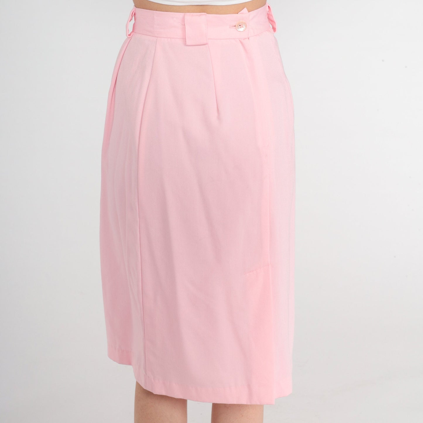 80s Baby Pink Midi Skirt High Waist Straight Cut Extra Small