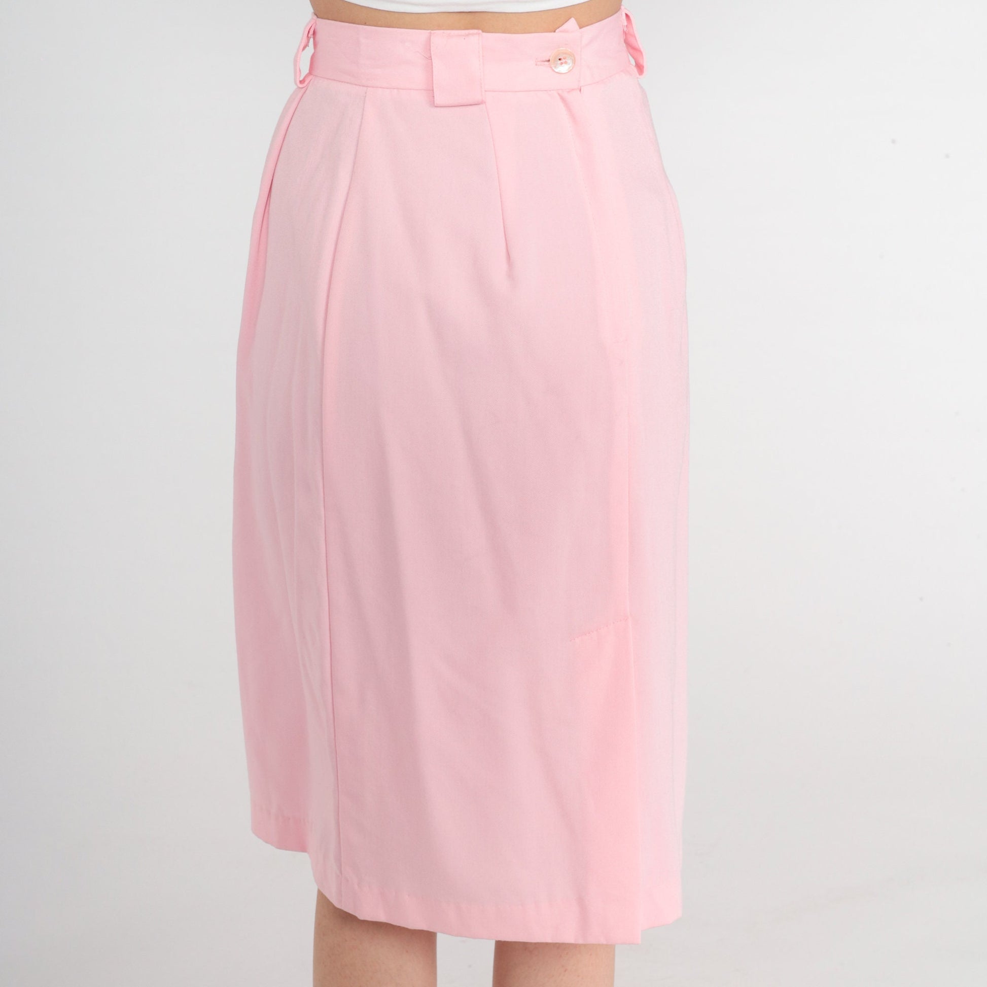 80s Baby Pink Midi Skirt High Waist Straight Cut Extra Small