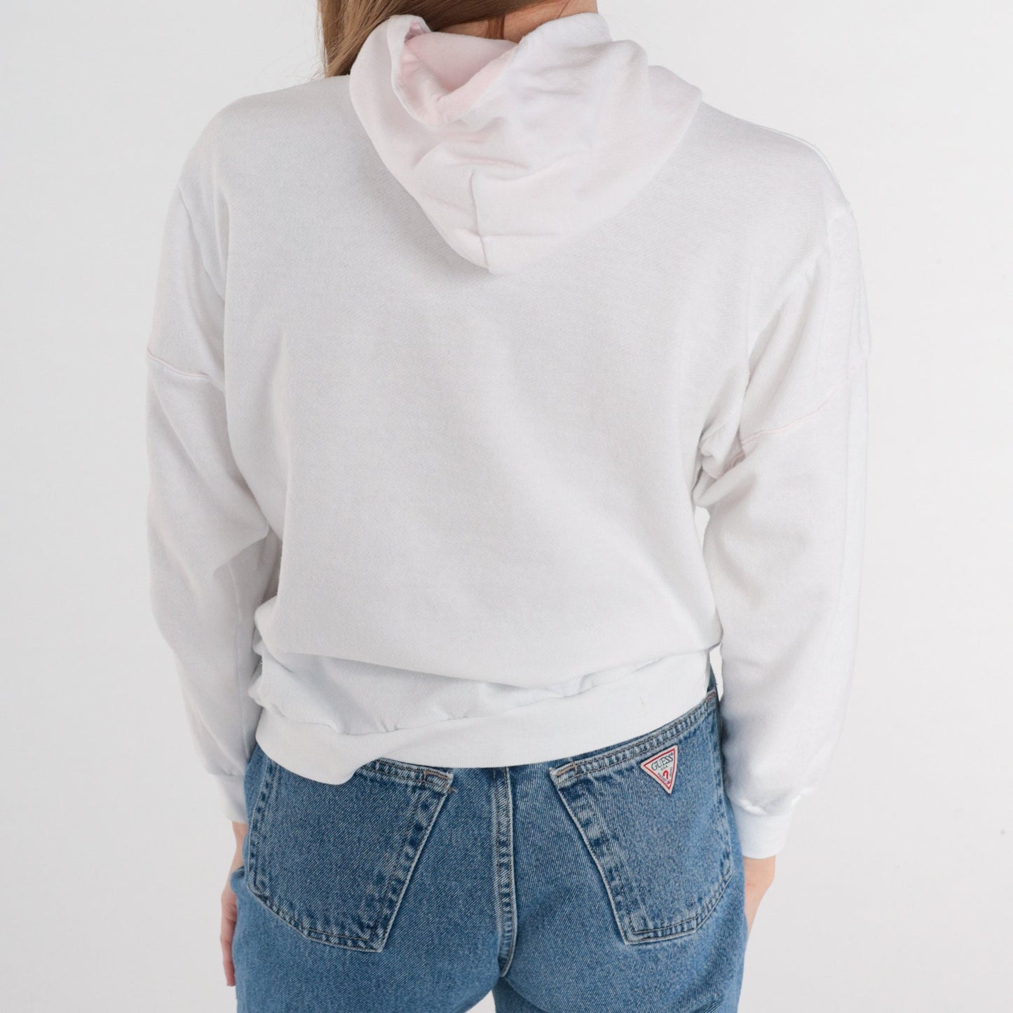 80s Lake Tahoe Quarter Zip Hoodie White Graphic Sweatshirt Kangaroo Pocket Small