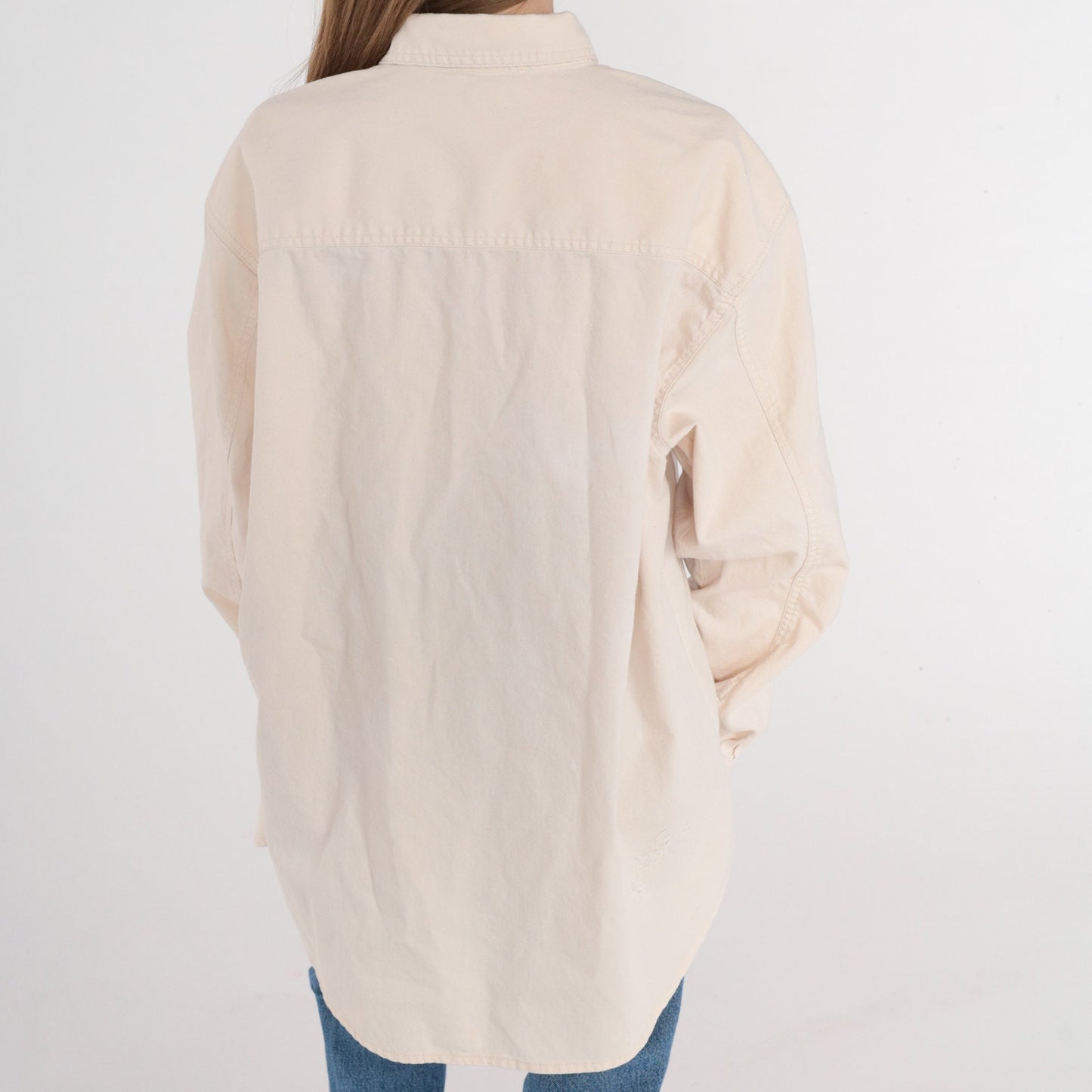 00s Levis Red Tag Denim Button Up Shirt Off-White Cotton Long Sleeve Large L