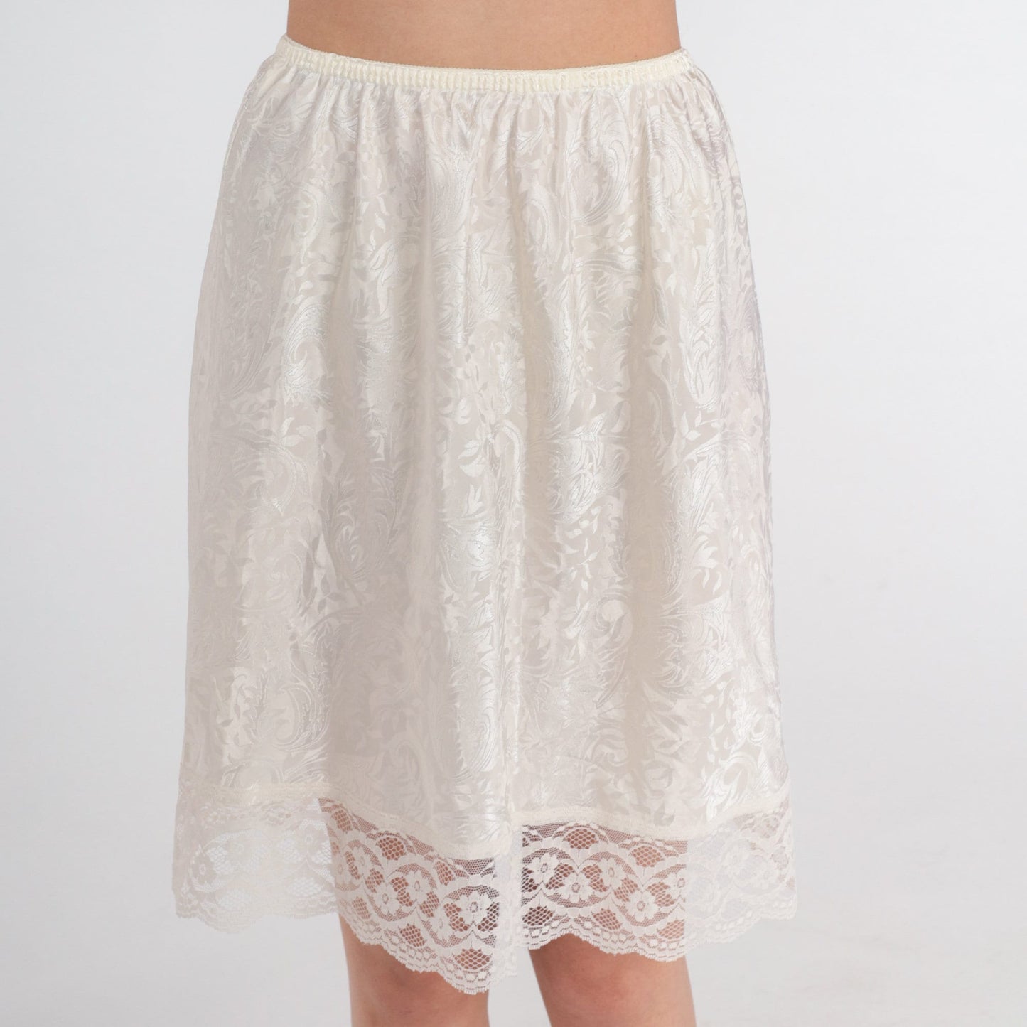 80s White Lace Embossed Floral Half Slip Mini Skirt Small Medium