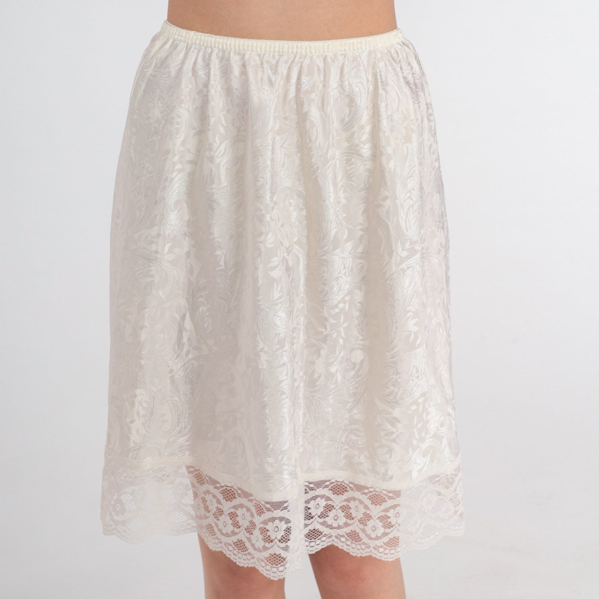 80s White Lace Embossed Floral Half Slip Mini Skirt Small Medium