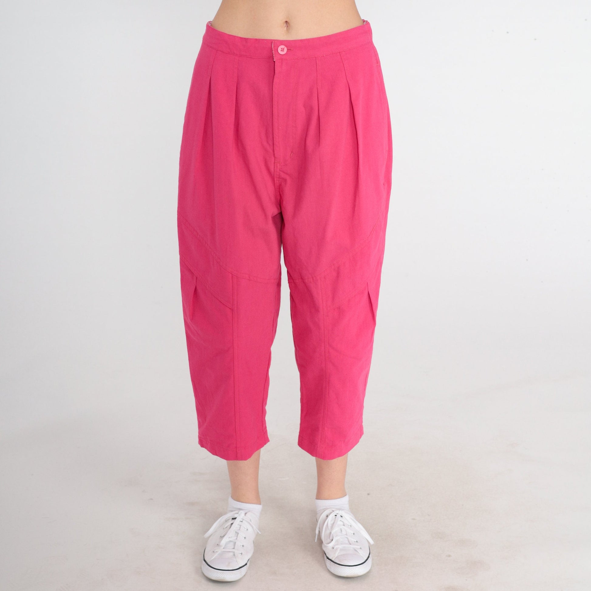 90s Gitano Pink Pleated Cropped Trousers High Rise Cotton Small