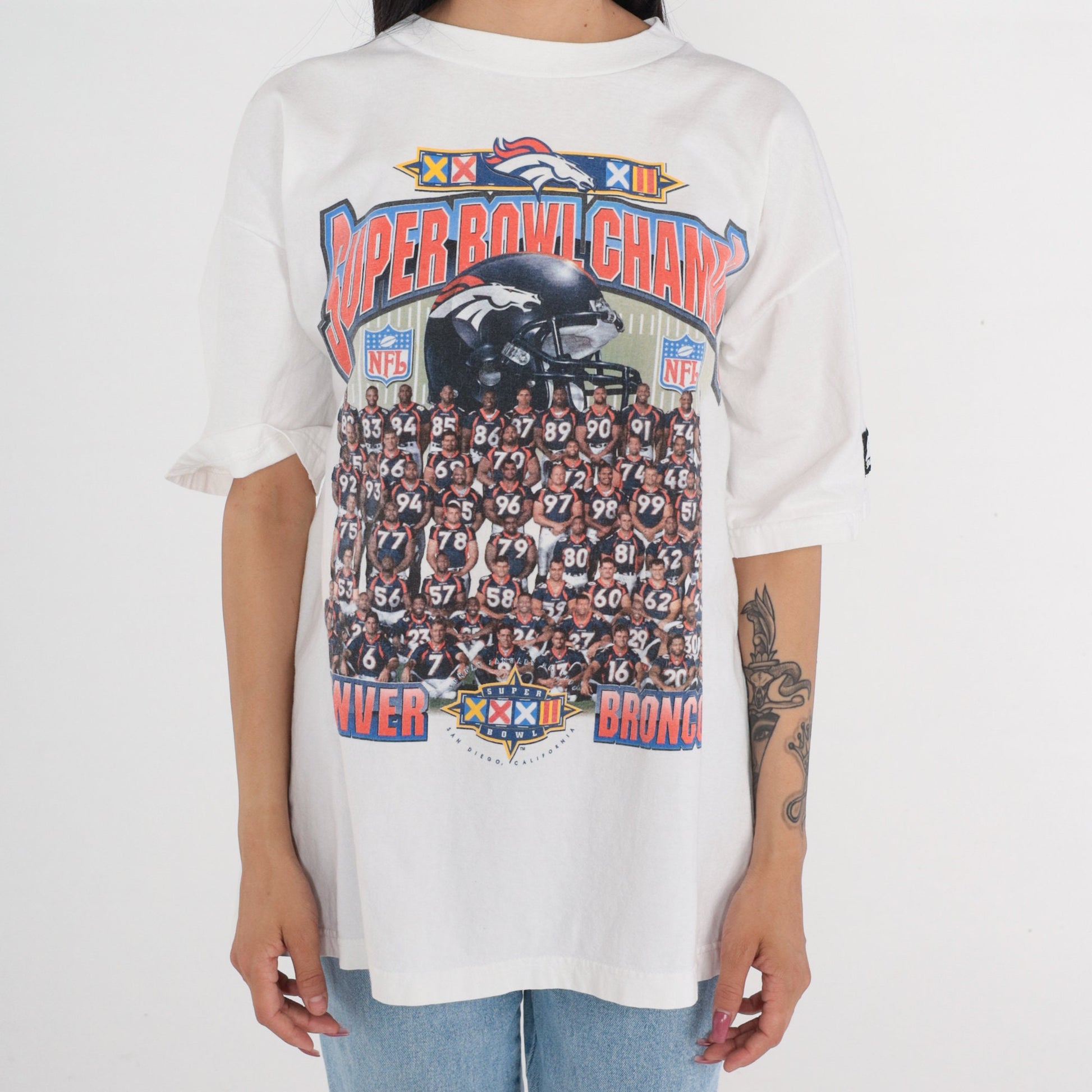 1999 Denver Broncos Super Bowl XXXIII Graphic T-Shirt Starter Cotton Large L
