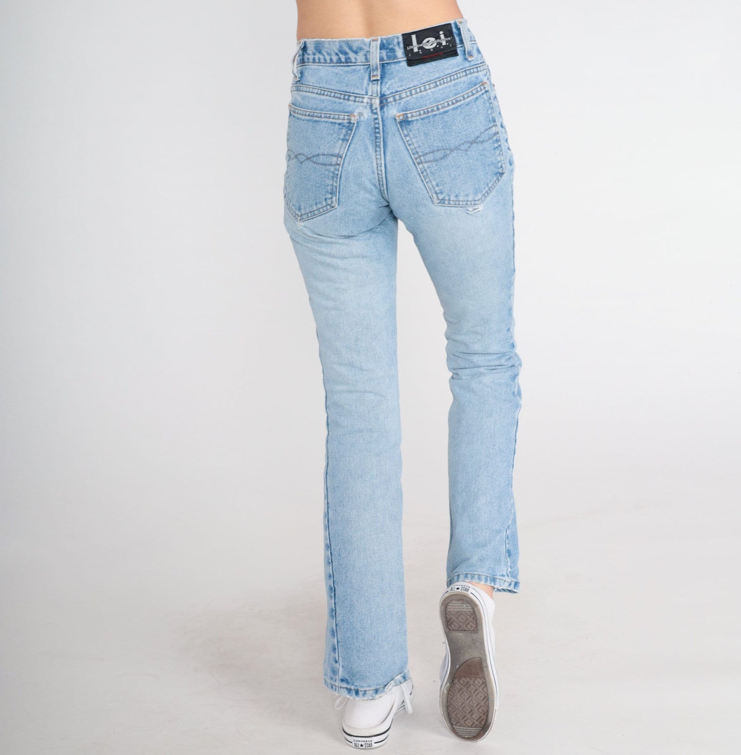 00s Lei Flared Low Rise Jeans Faded Blue Denim Distressed Bootcut 2XS