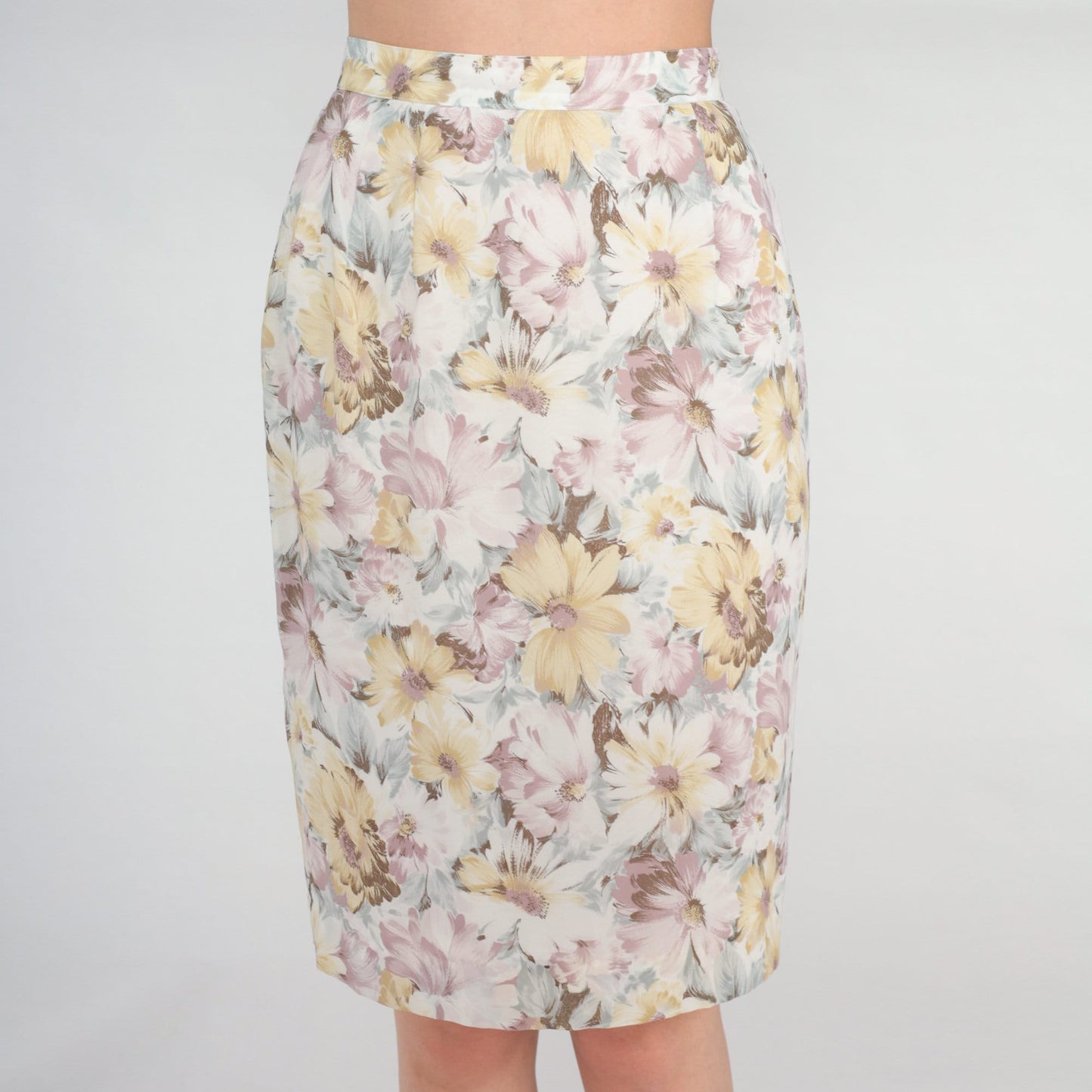 80s Floral Pencil Skirt High Waisted Knee Length Extra Small