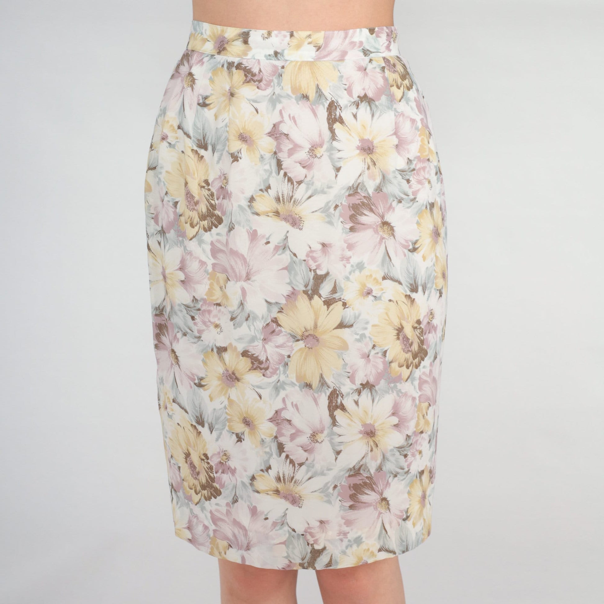 80s Floral Pencil Skirt High Waisted Knee Length Extra Small
